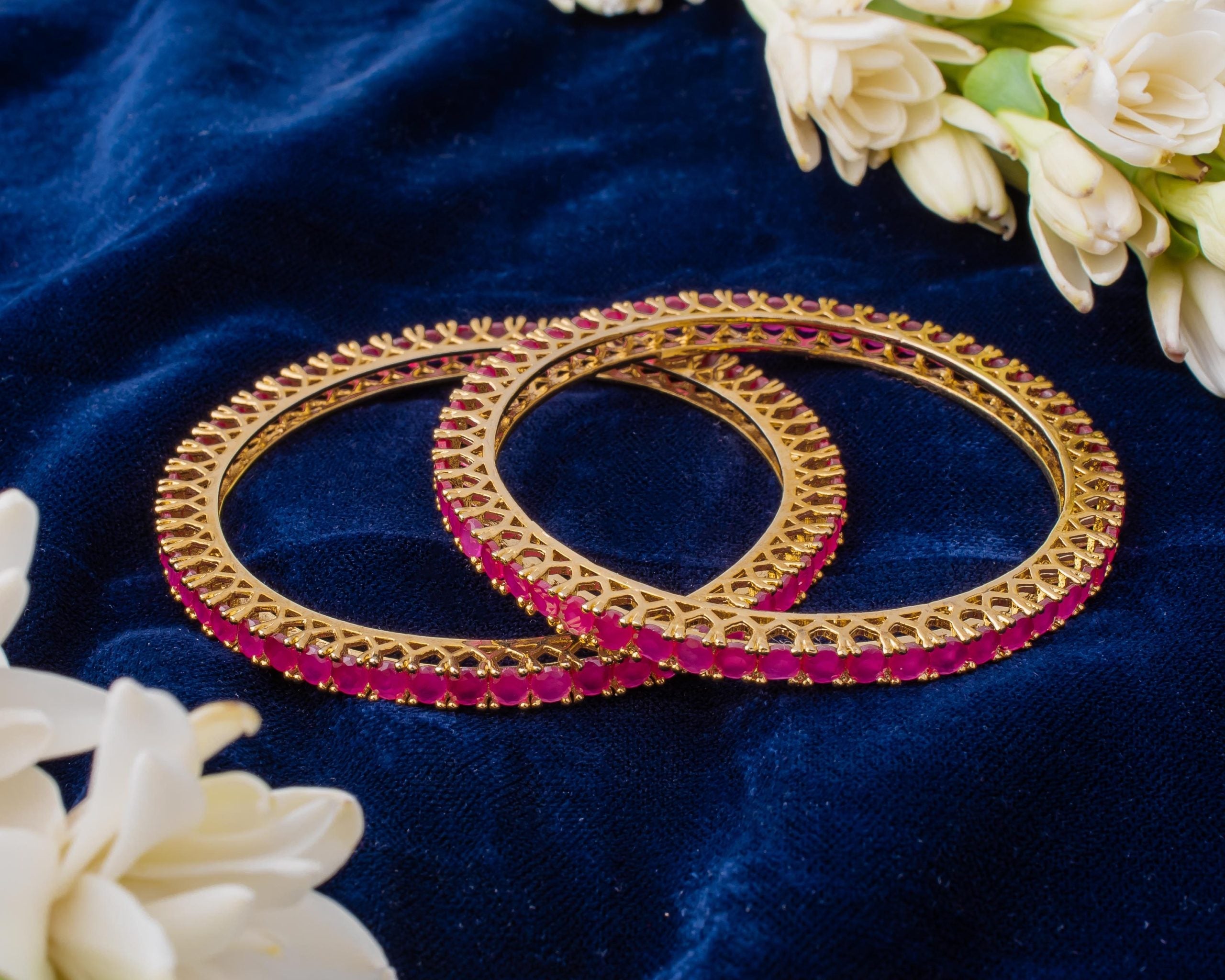 vivinia BY VIDHI MEHRA Zia Gold Plated PinkWomens Zircon Pair of Bangles (2.4,2.6)