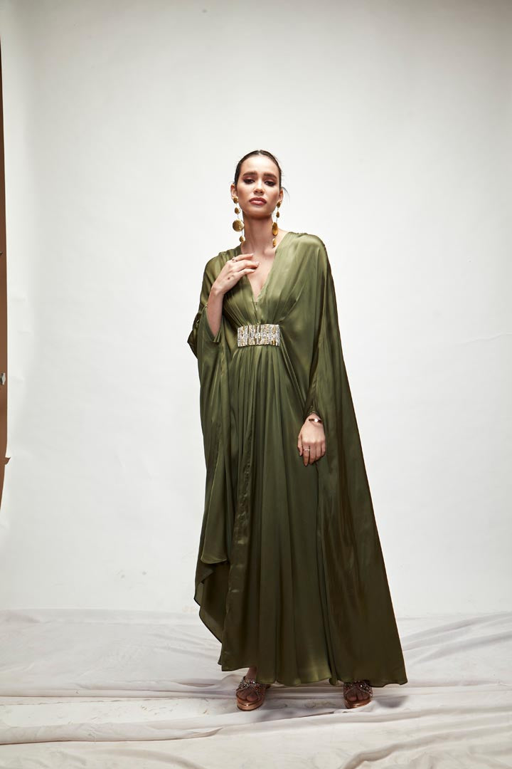 olive green Silk kaftaan