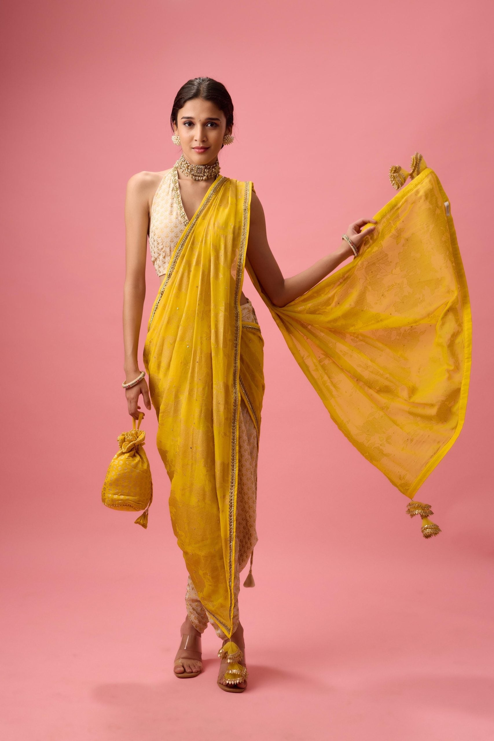 Crepe dhoti saree