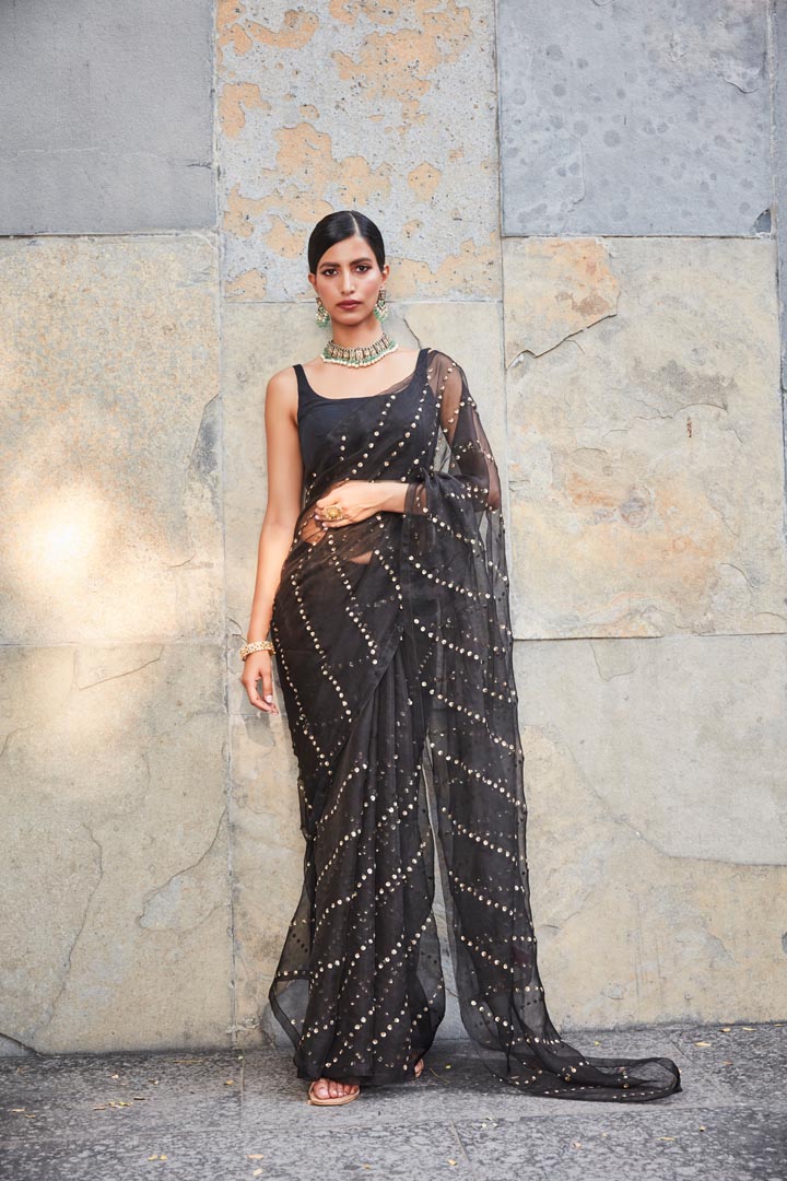 black silk organza saree