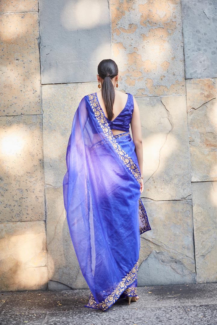 Purple silk organza saree