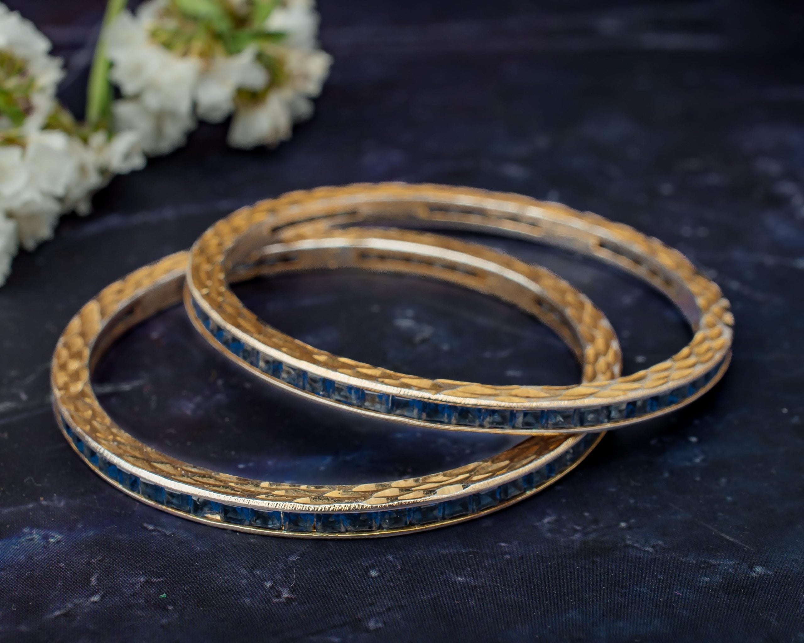 vivinia BY VIDHI MEHRA Zia Gold Plated BlueWomens Zircon Pair of Bangles (2.4,2.6)