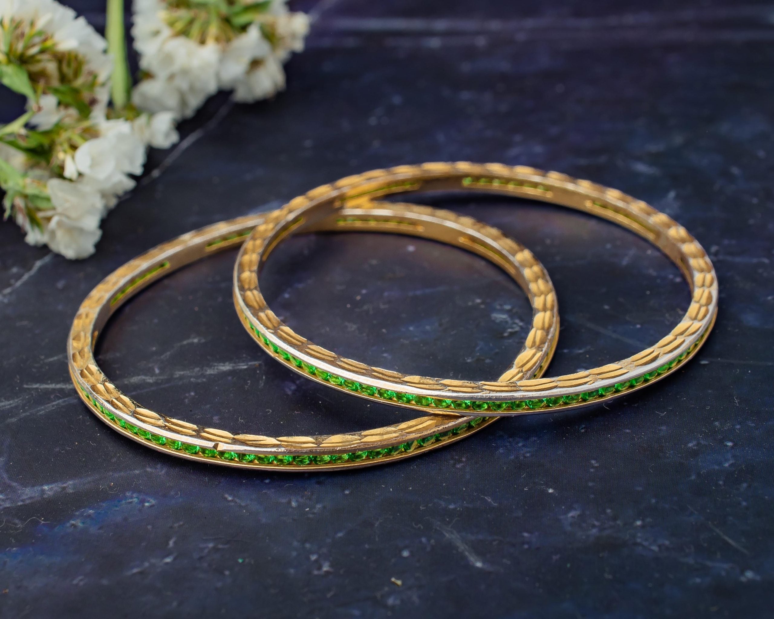 vivinia BY VIDHI MEHRA Zia Gold Plated GreenWomens Zircon Pair of Bangles (2.4,2.6)