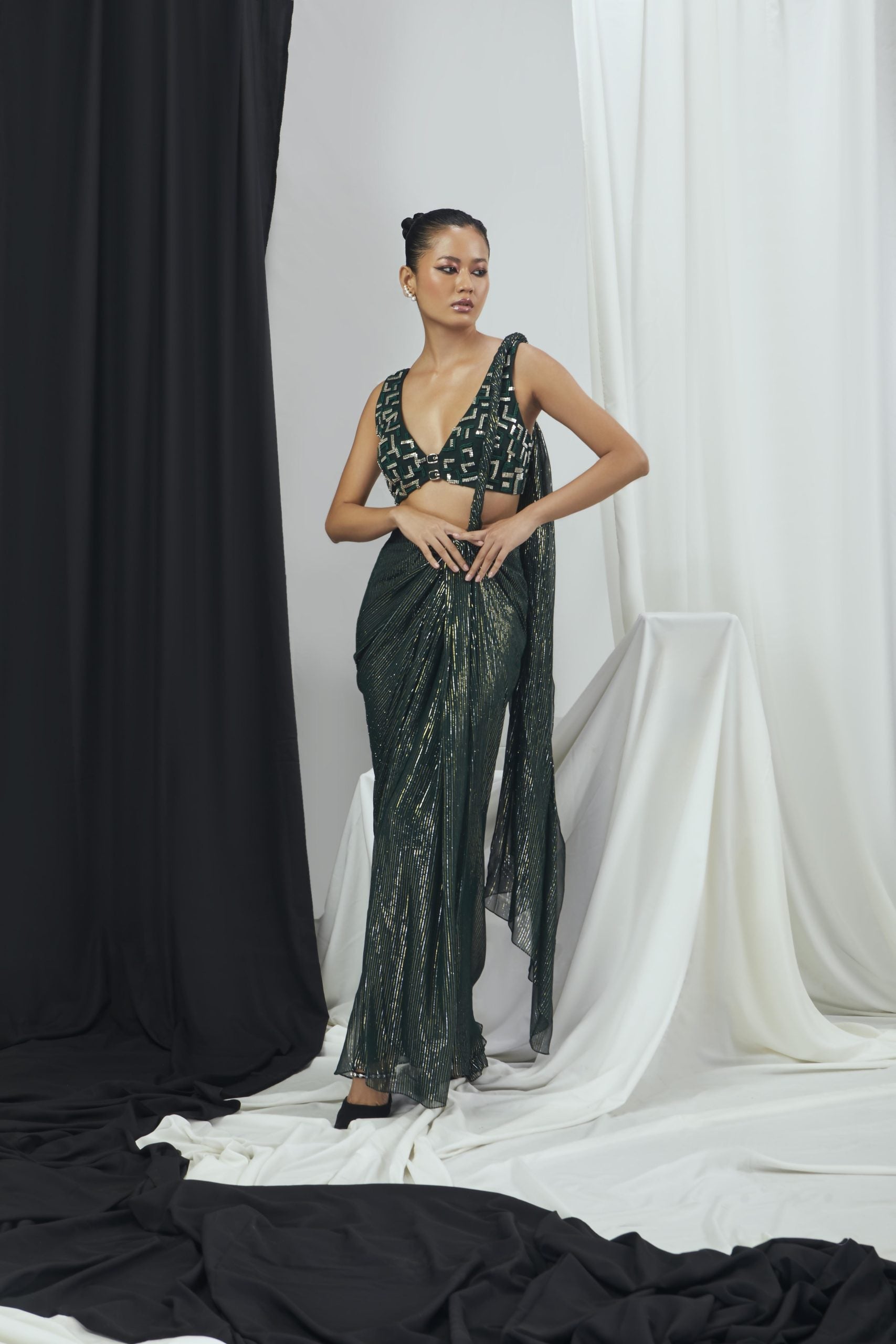 Embriodered Blouse with Pre Draped Saree