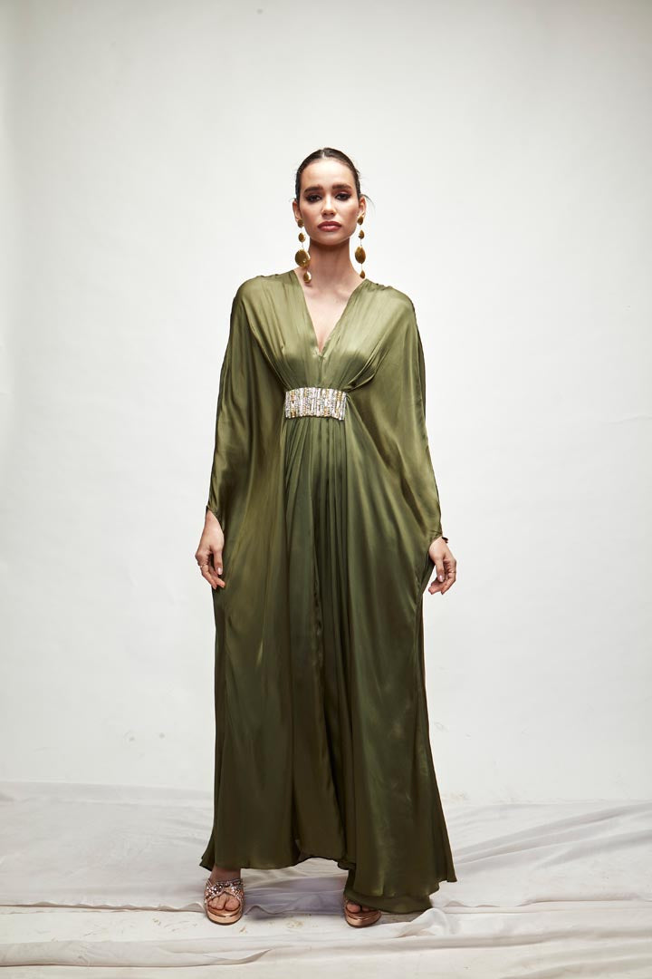 olive green Silk kaftaan