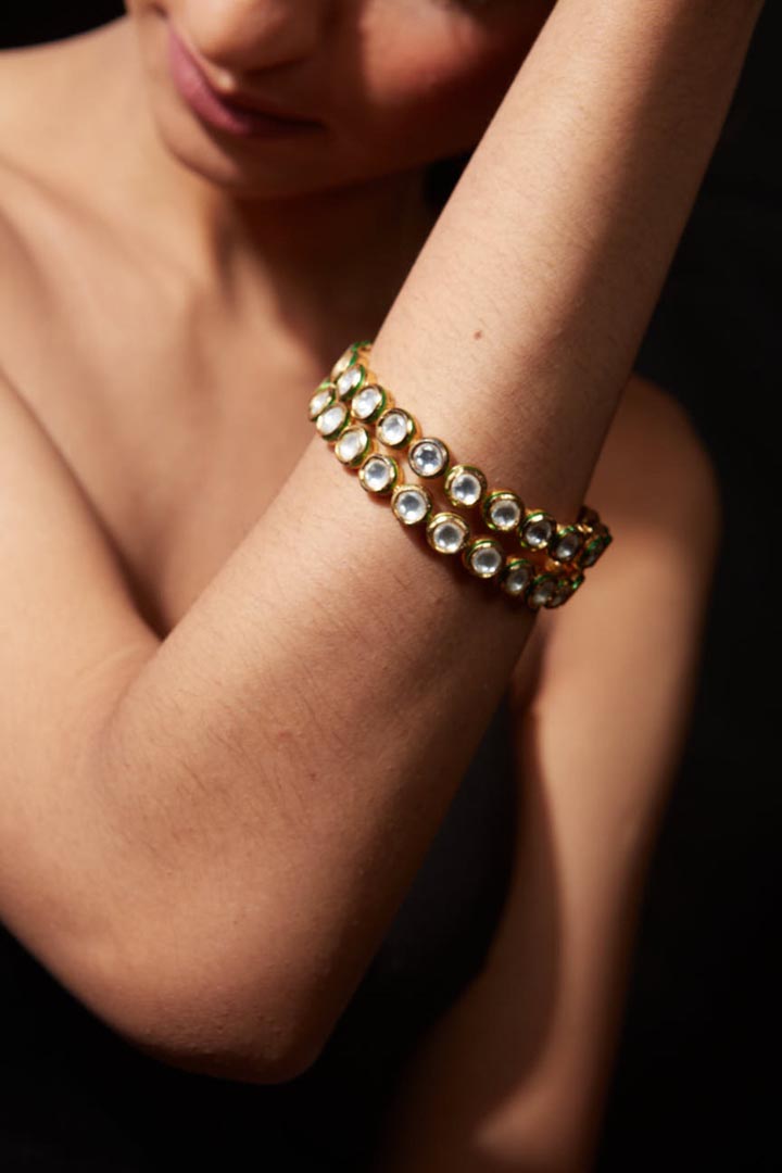 Vivinia By Vidhi Mehra Aatman Gold Plated Womens Kundan, Polki Pair of Bangles VB306
