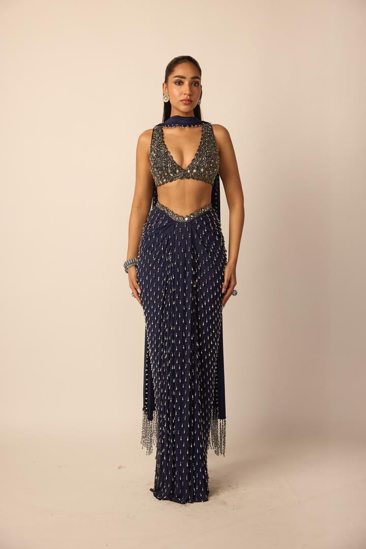 Deep Blue Single Drop Draped Skirt