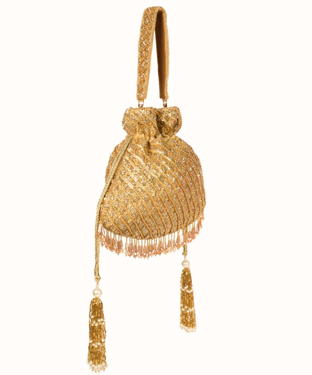 Sitara Gold Suede Sequin Embellished Potli