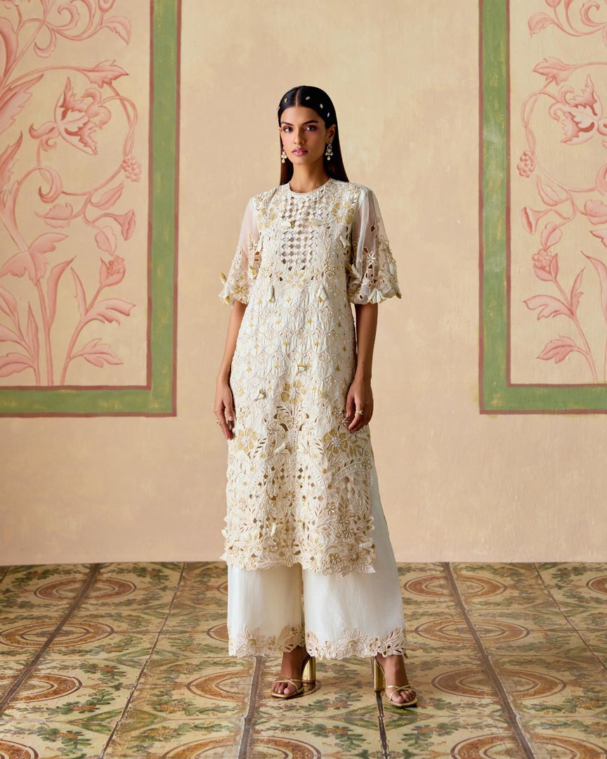 IVORY AND GOLD CUTWORK KURTA