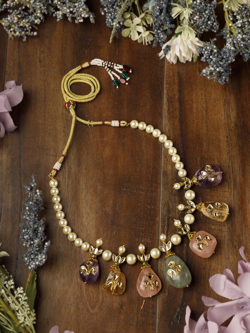 Vivinia By Vidhi Mehra Inaayat Gold Plated Multicolored Womens Kundan, Polki Necklace Set with Pair of earrings VN399