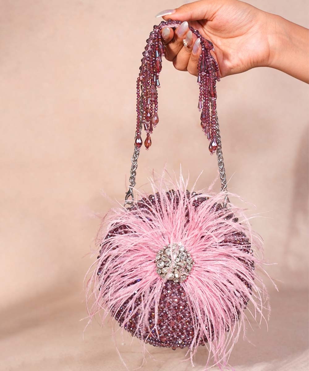 Kiraz Lilac Suede Embellished Clutch