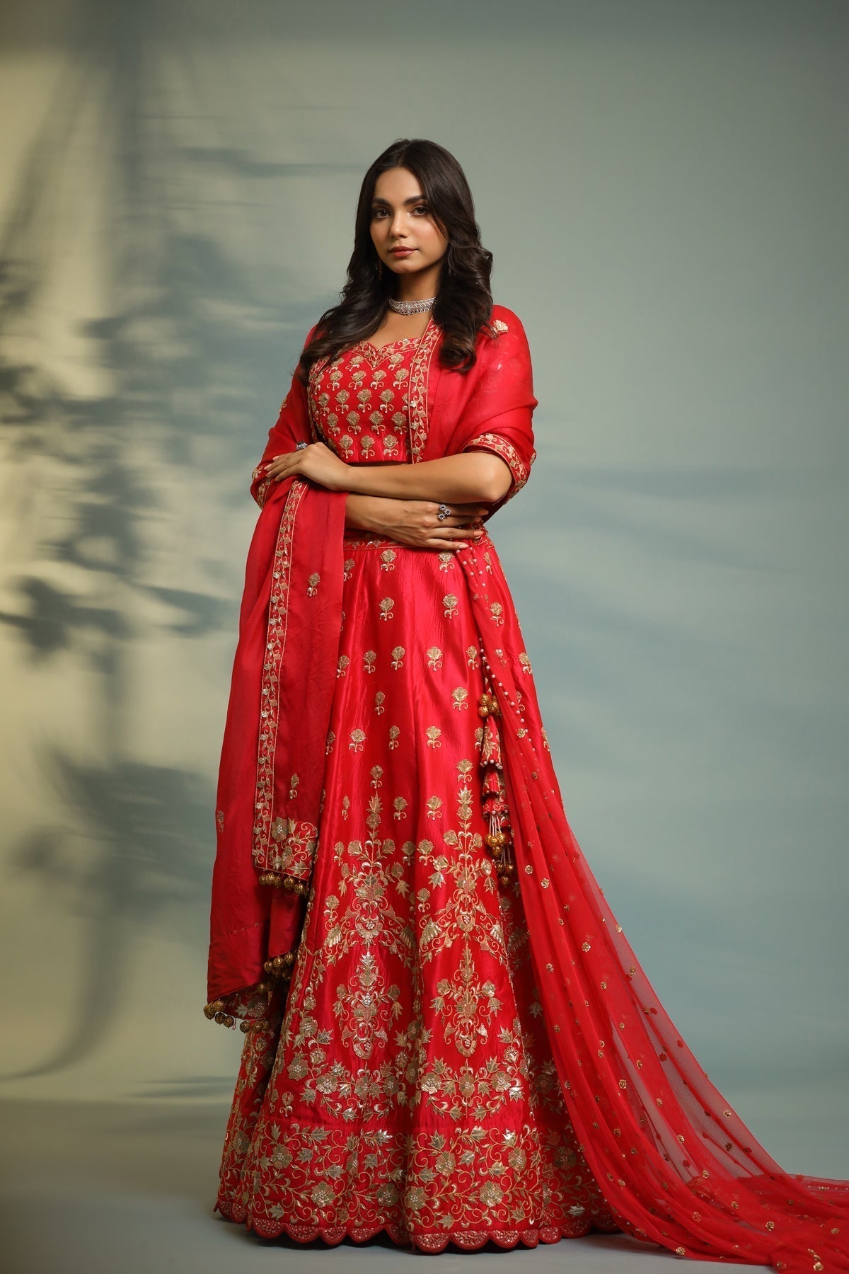 Image of Haseena scarlet red bride to be lehenga set