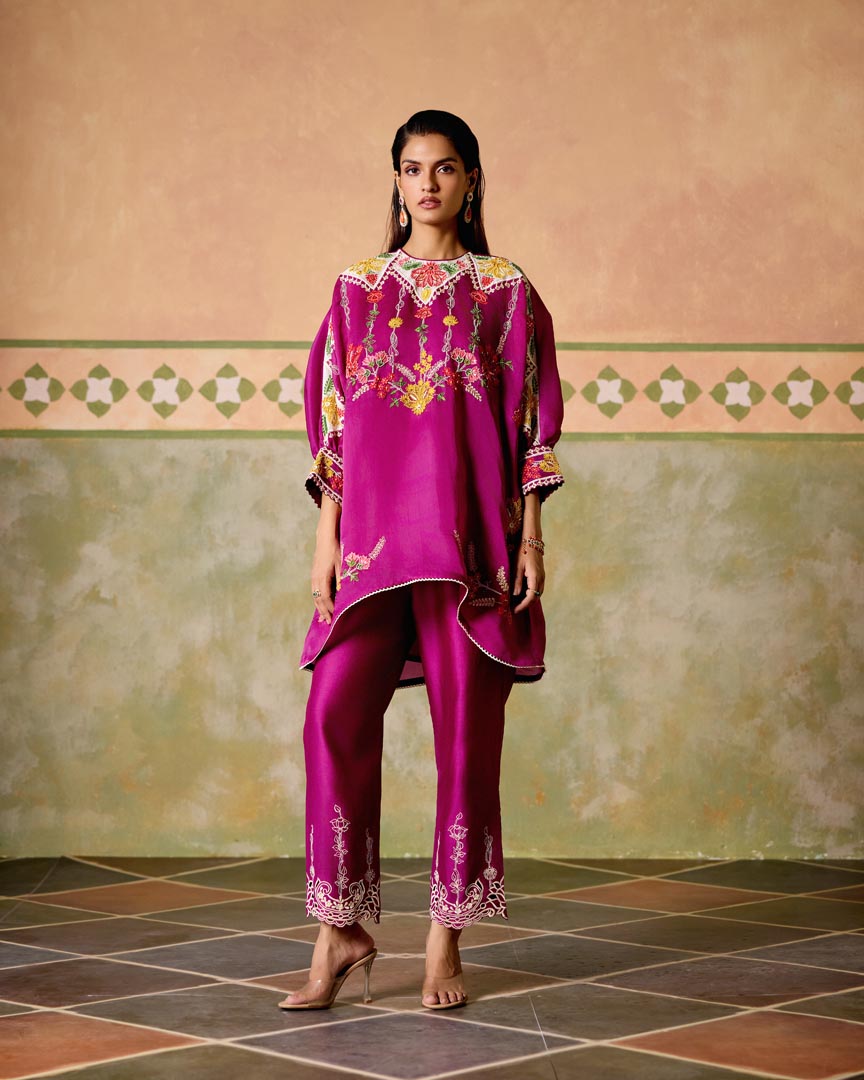 PURPLE EMBROIDERED KIMONO TUNIC
