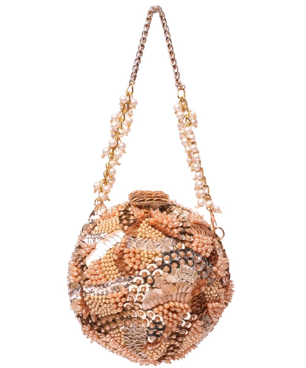 Amna Gold Suede Embellished Round Bag