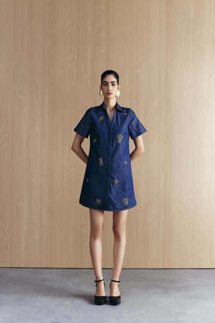 DENIM EMBELLISHED DRESS