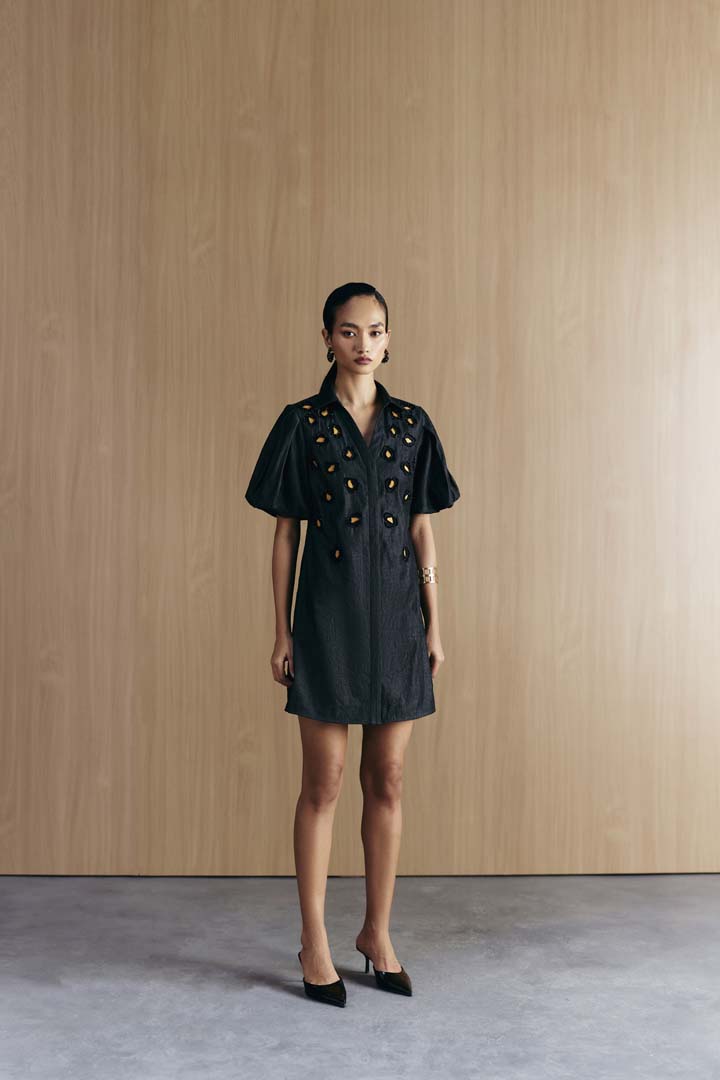 BLACK DENIM EMBELLISHED DRESS