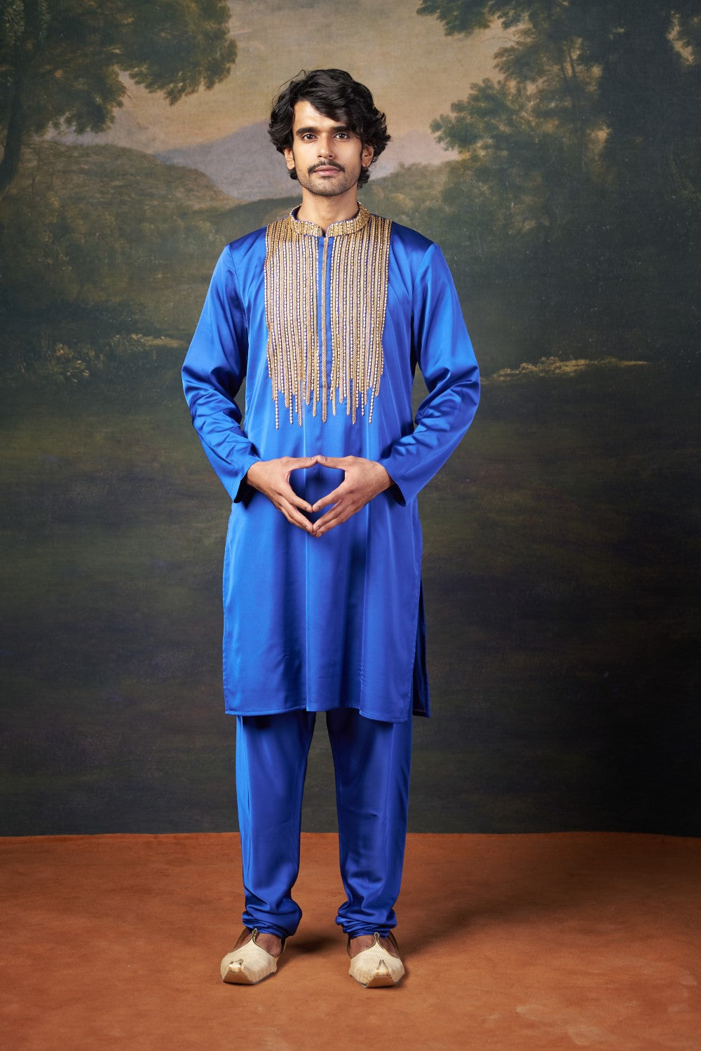 Antique Hand-Embroidered Kurta with Matching Pyjama