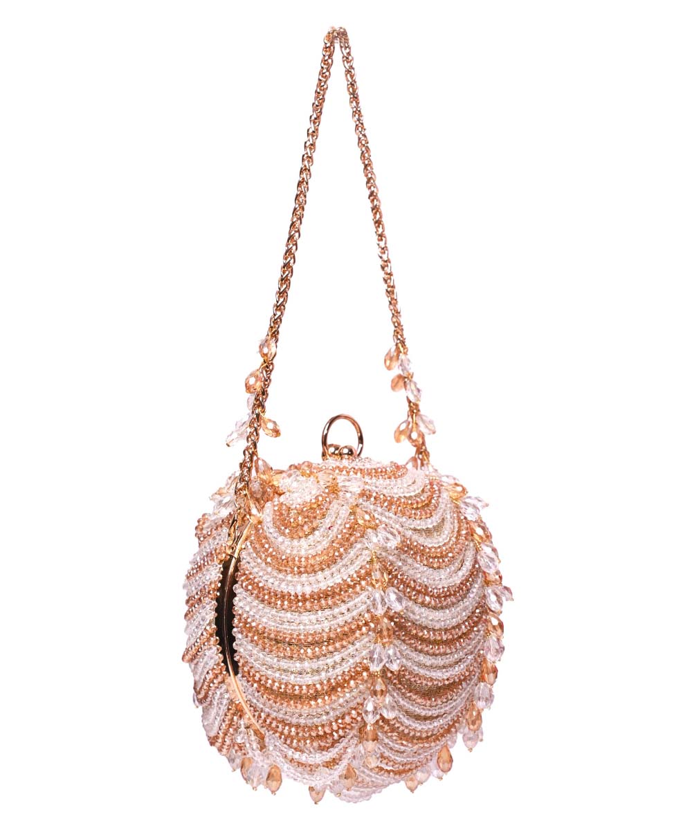 Velora Gold Georgette Embellished Round Bag