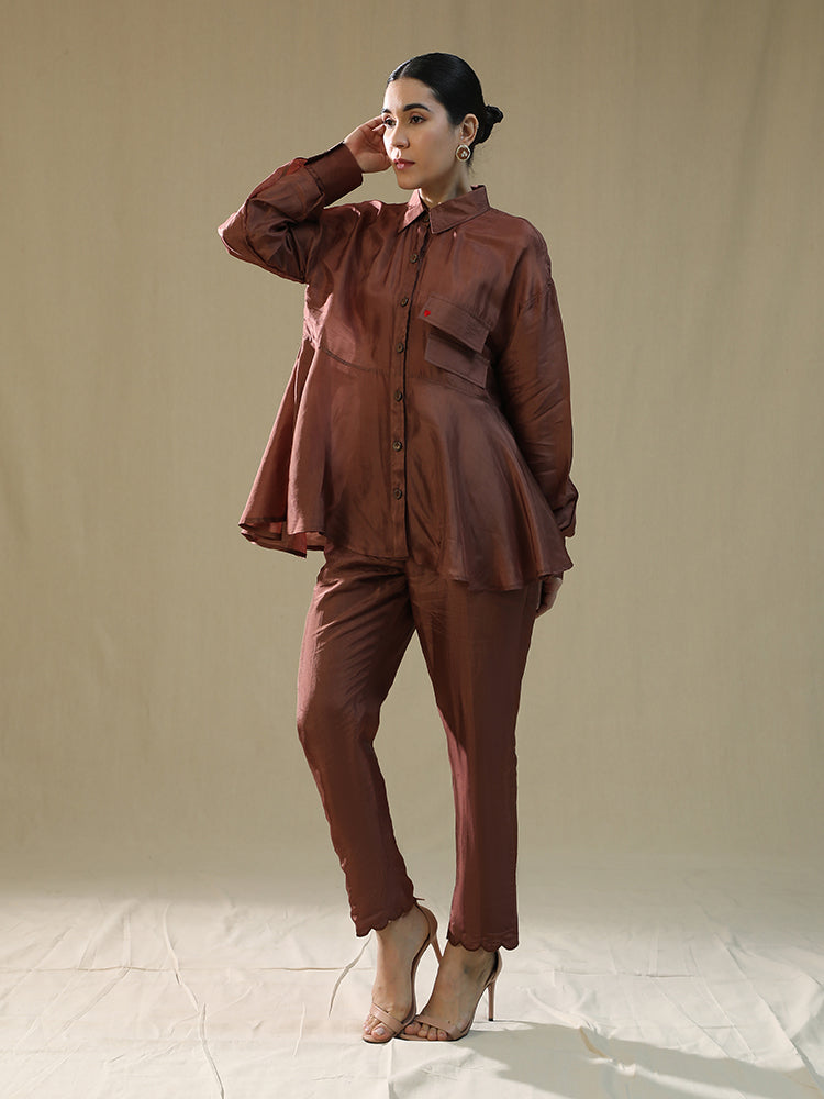 Brown summer silk coord set