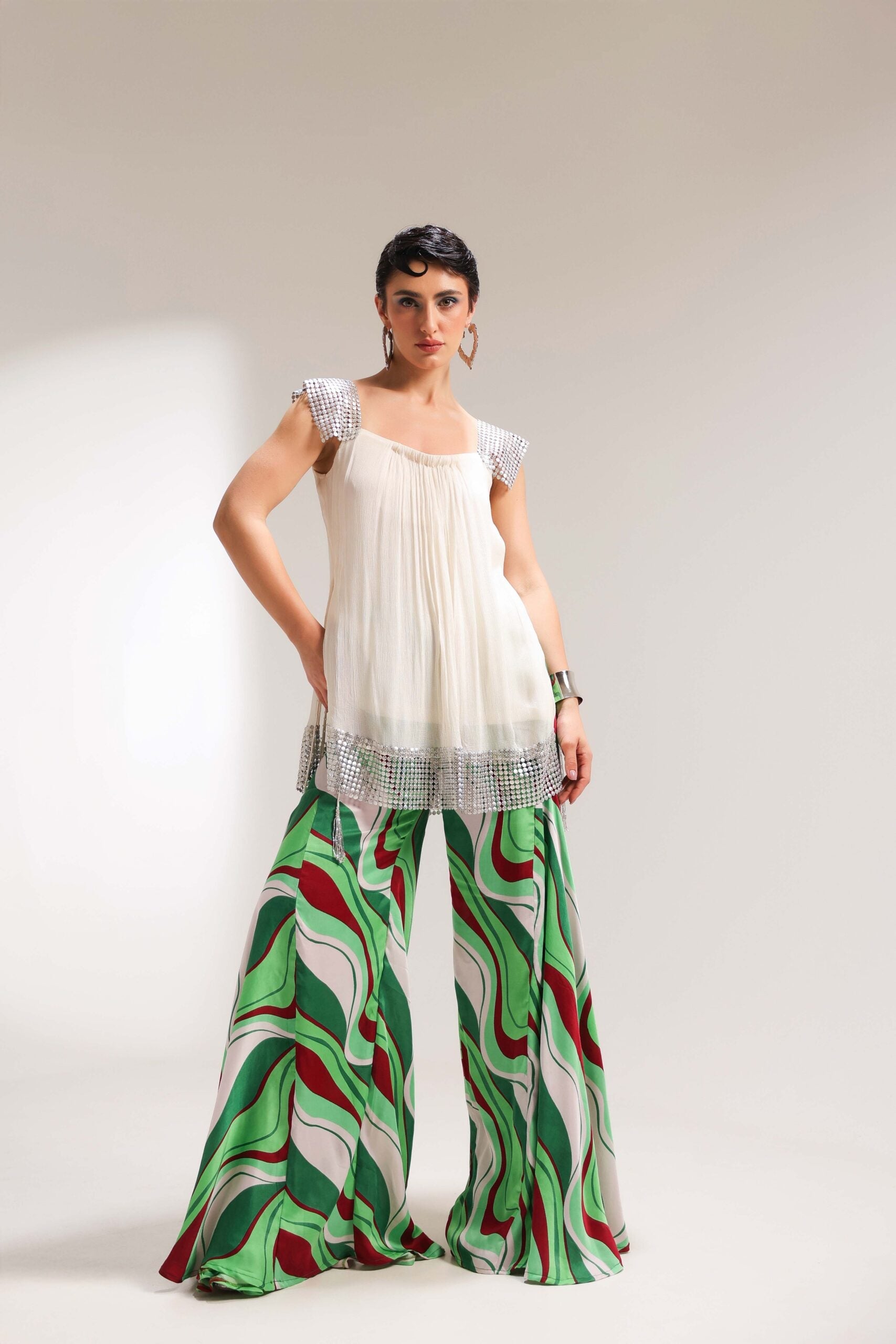 The beverly hills crème tunic with bell-bottoms set