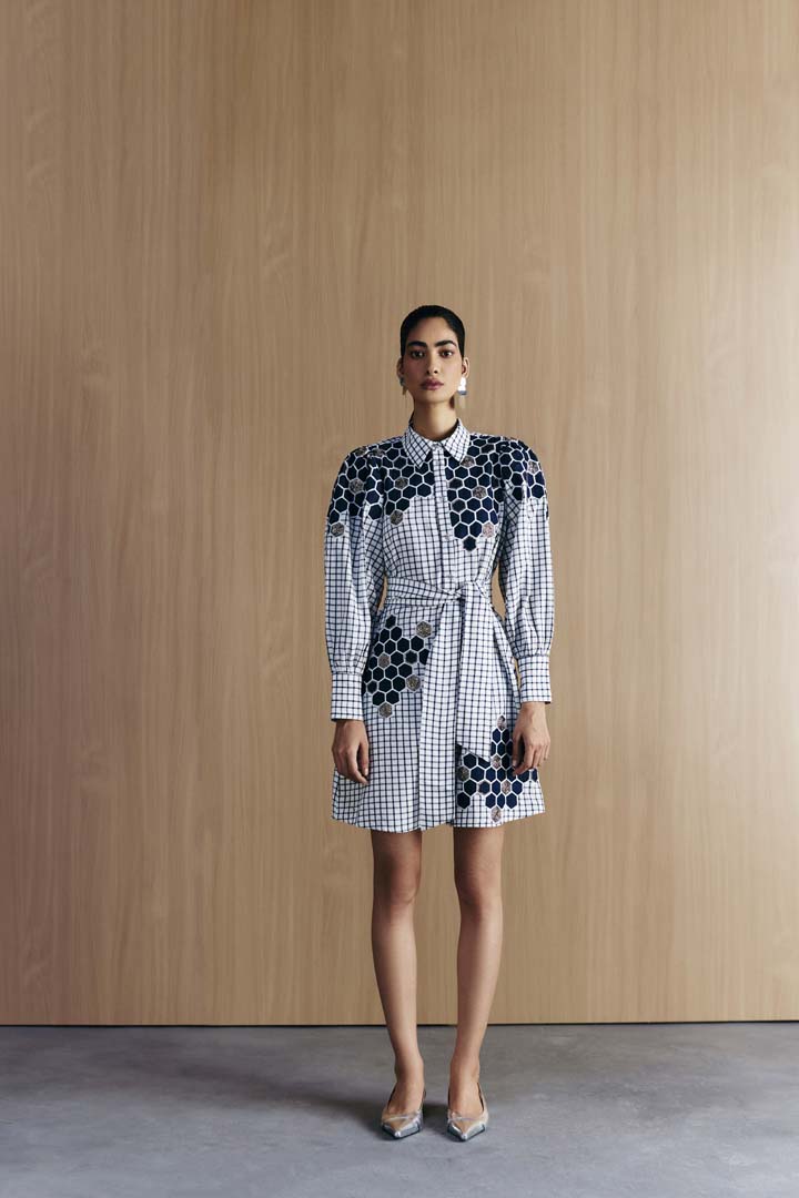 CHECK EMBELLISHED SHIRT DRESS