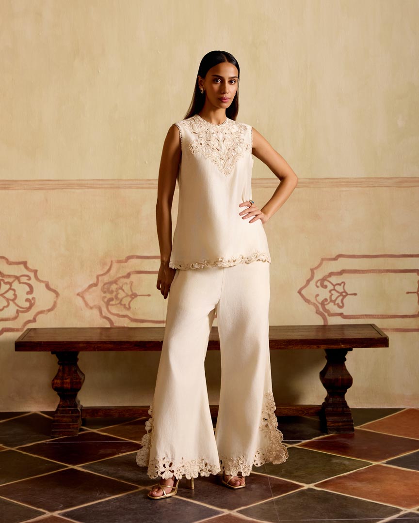 IVORY AND SILVER CUTWORK TUNIC