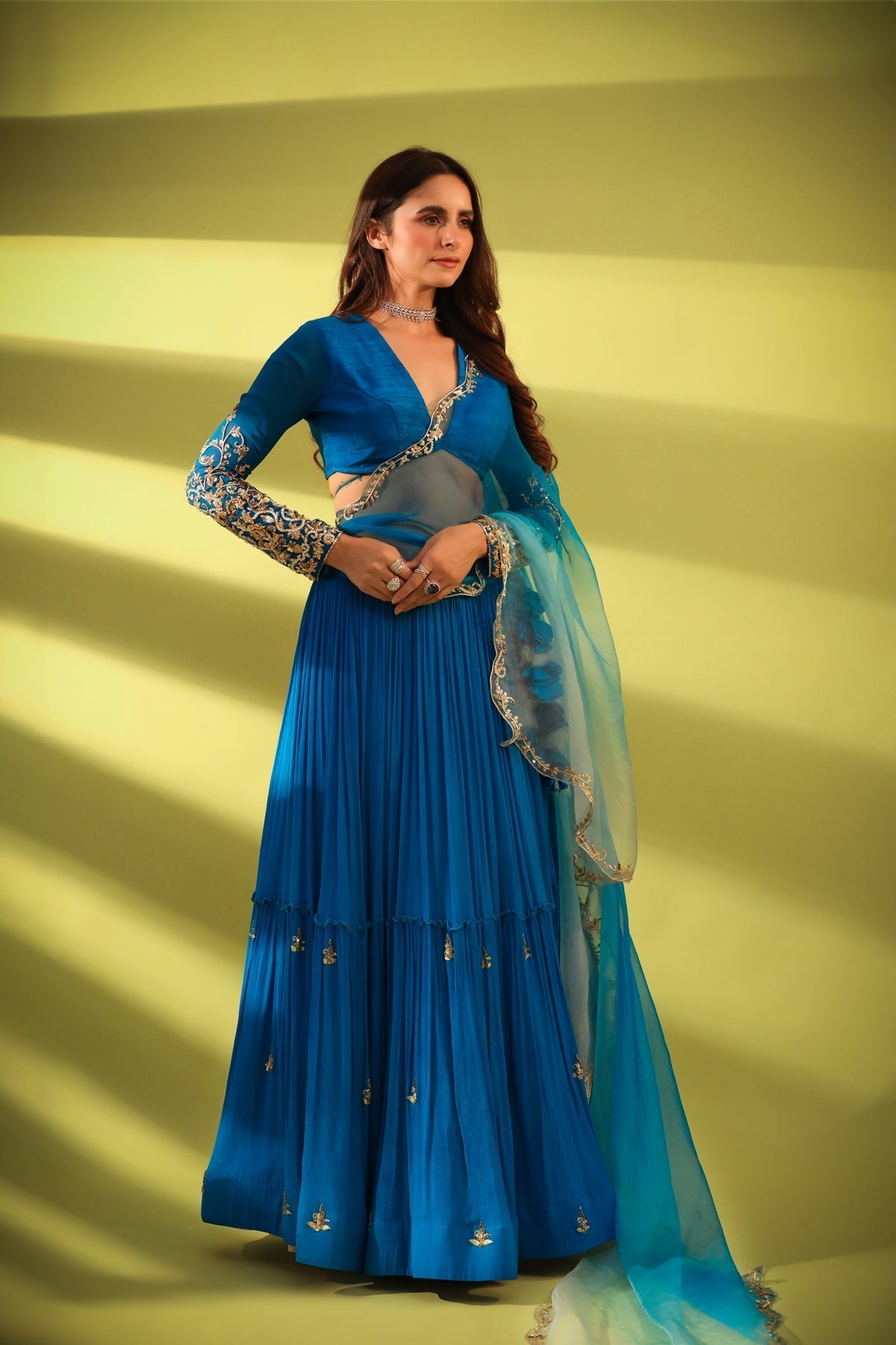 Image of Haseena cobalt blue tier lehenga set