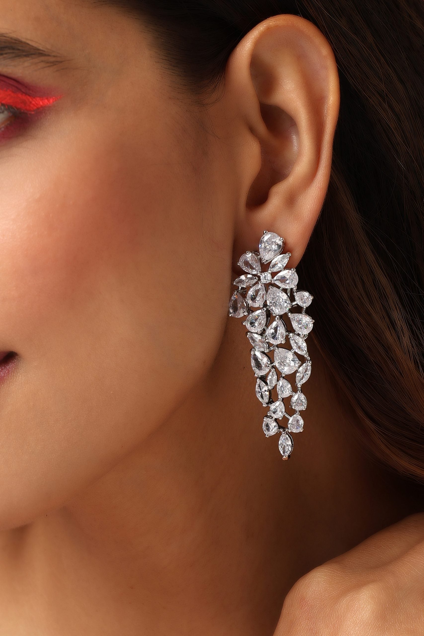 White Silver Tone Zirconia Dangler Earrings