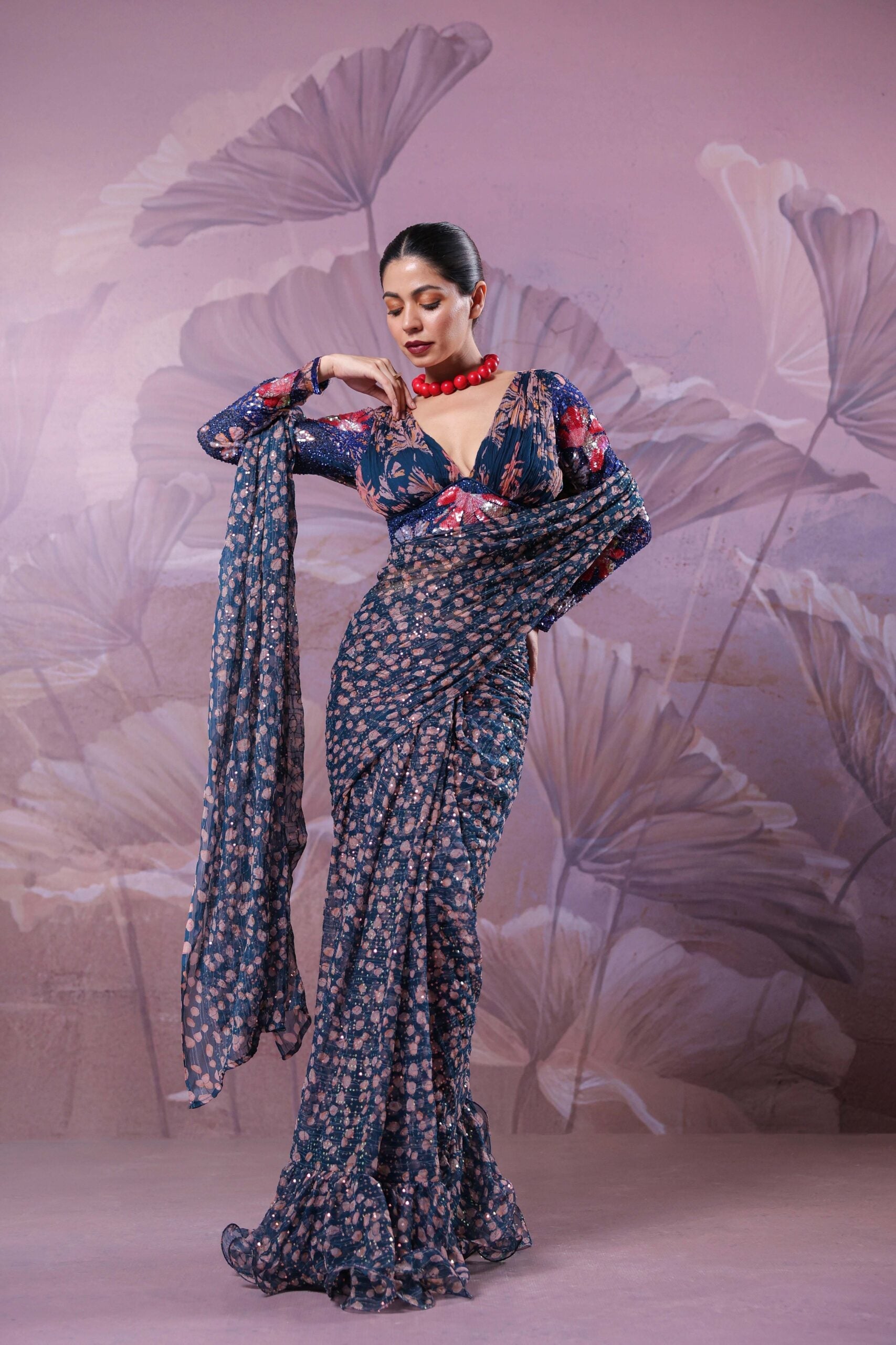 The prussian blue           calcutta jhilmil saree