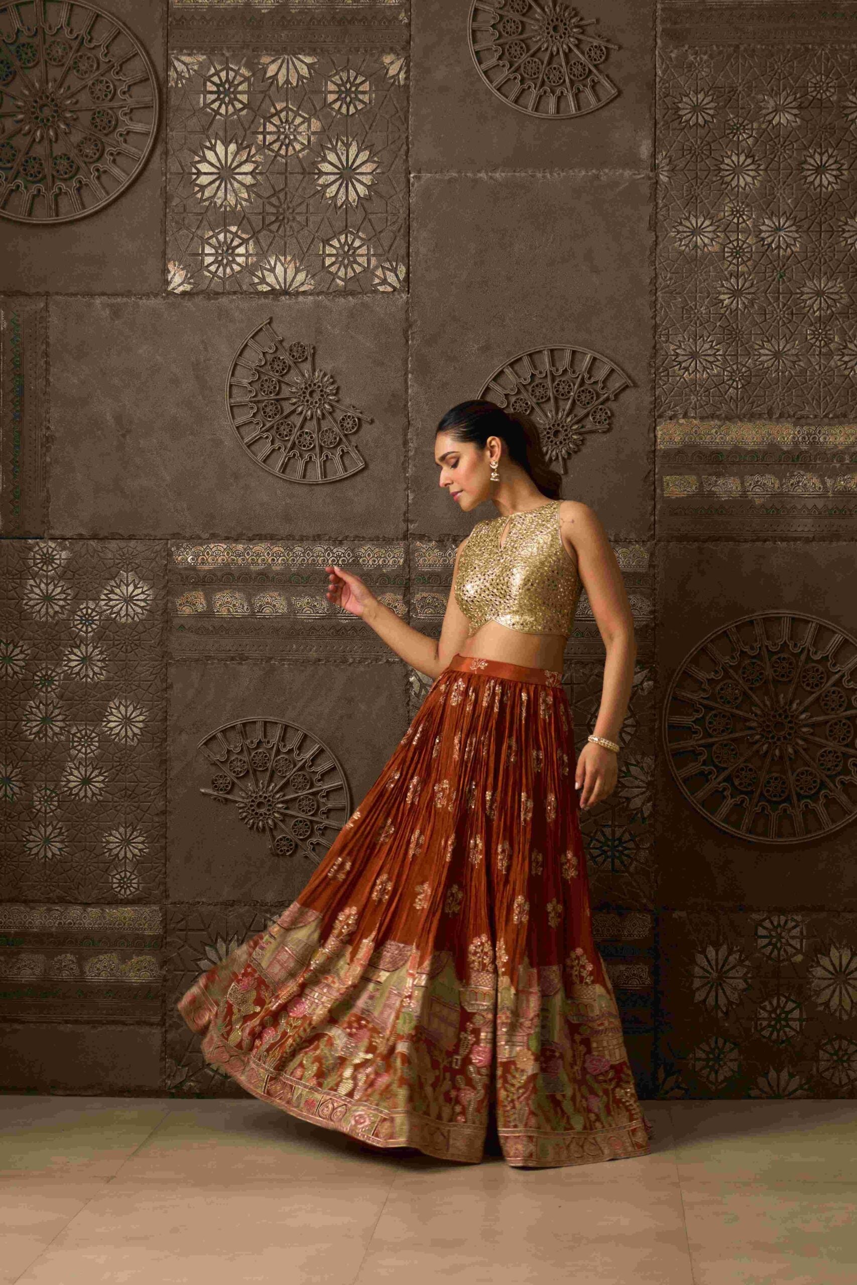 Sheesh Mahal Rust Skirt Set