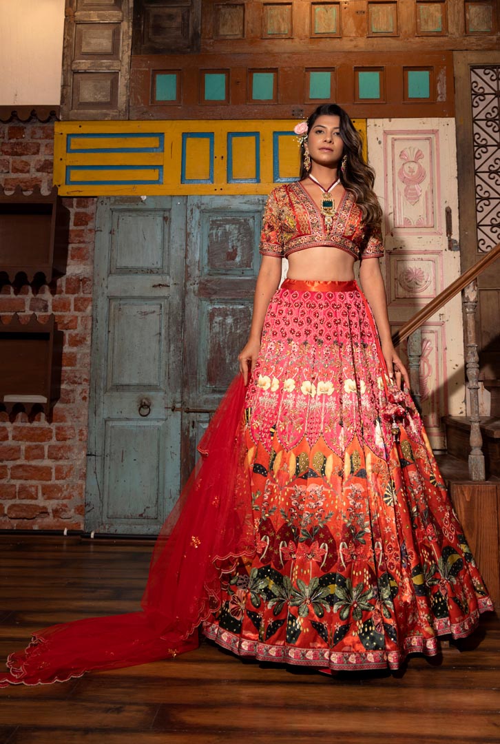 Rust Viscose Hand Crafted Lehenga Set