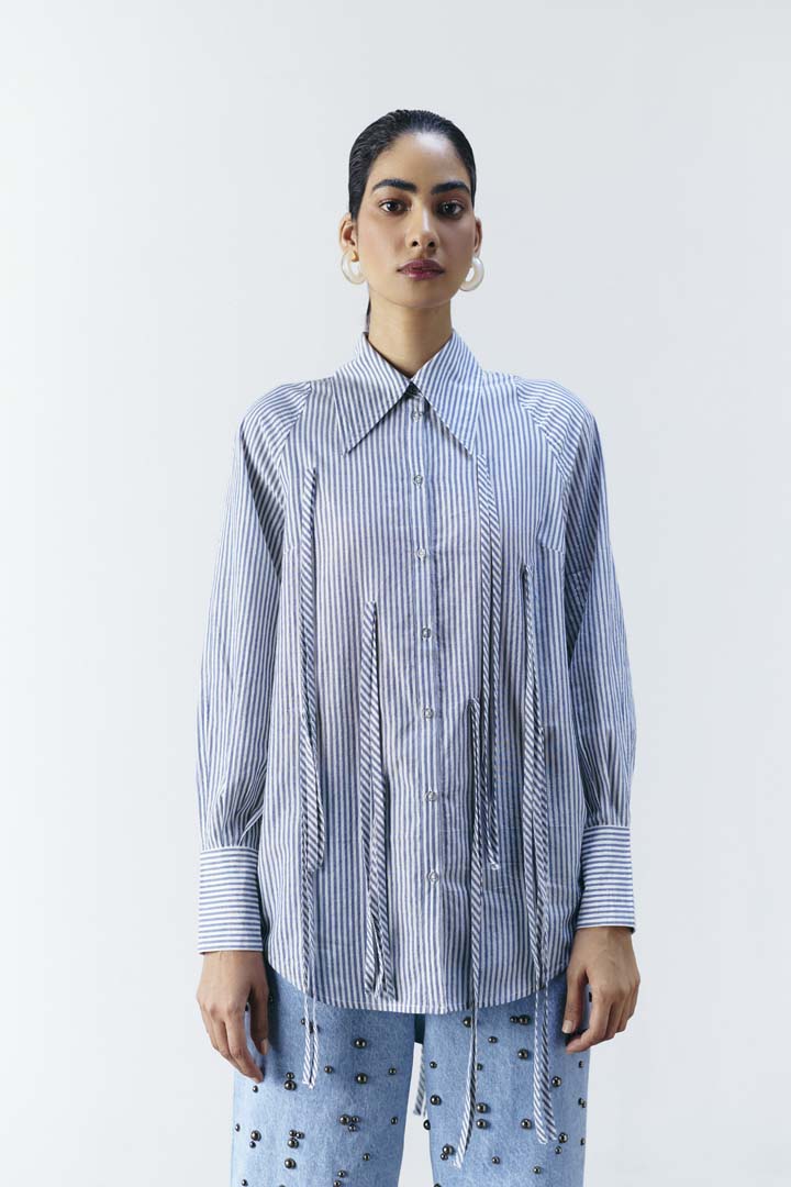 LUREX STRIPE FRINGE SHIRT