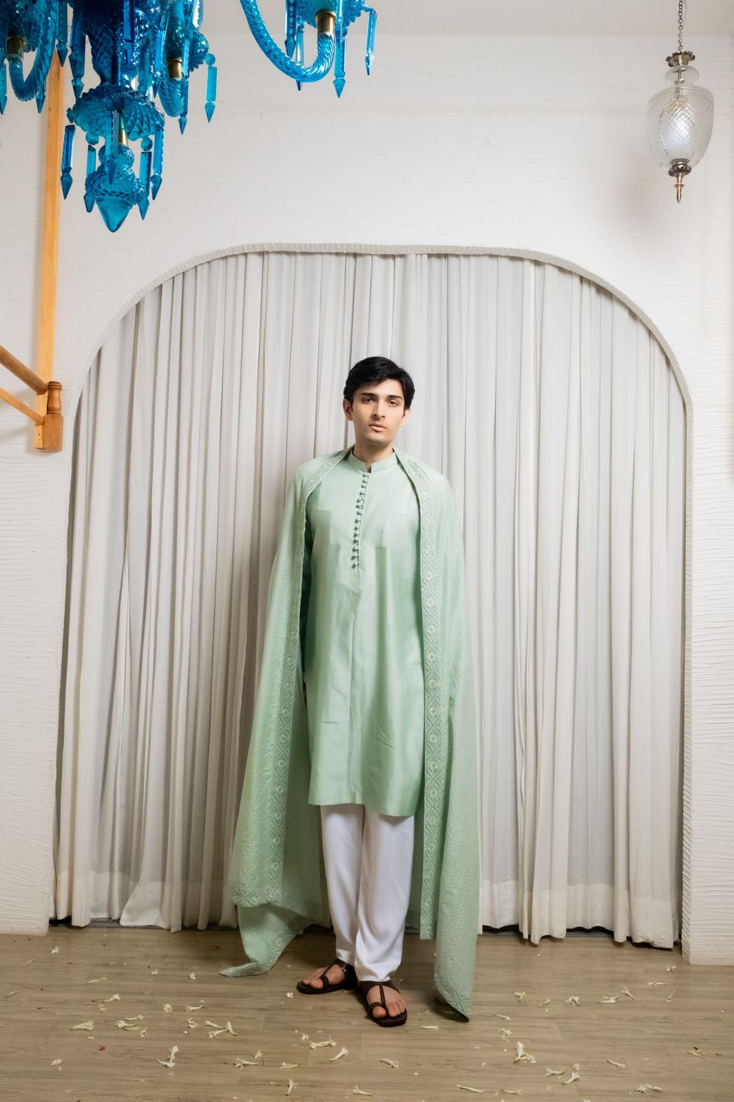 Mint green kurta with stole