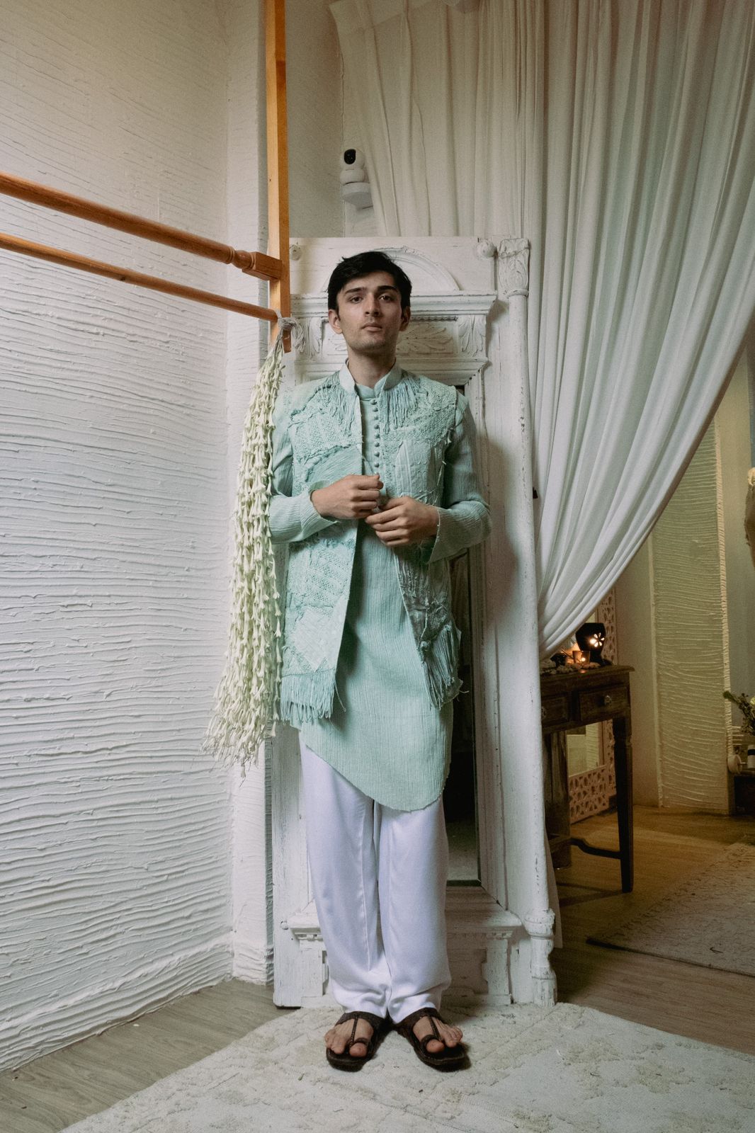 Bohemian mint green kurta with half jacket