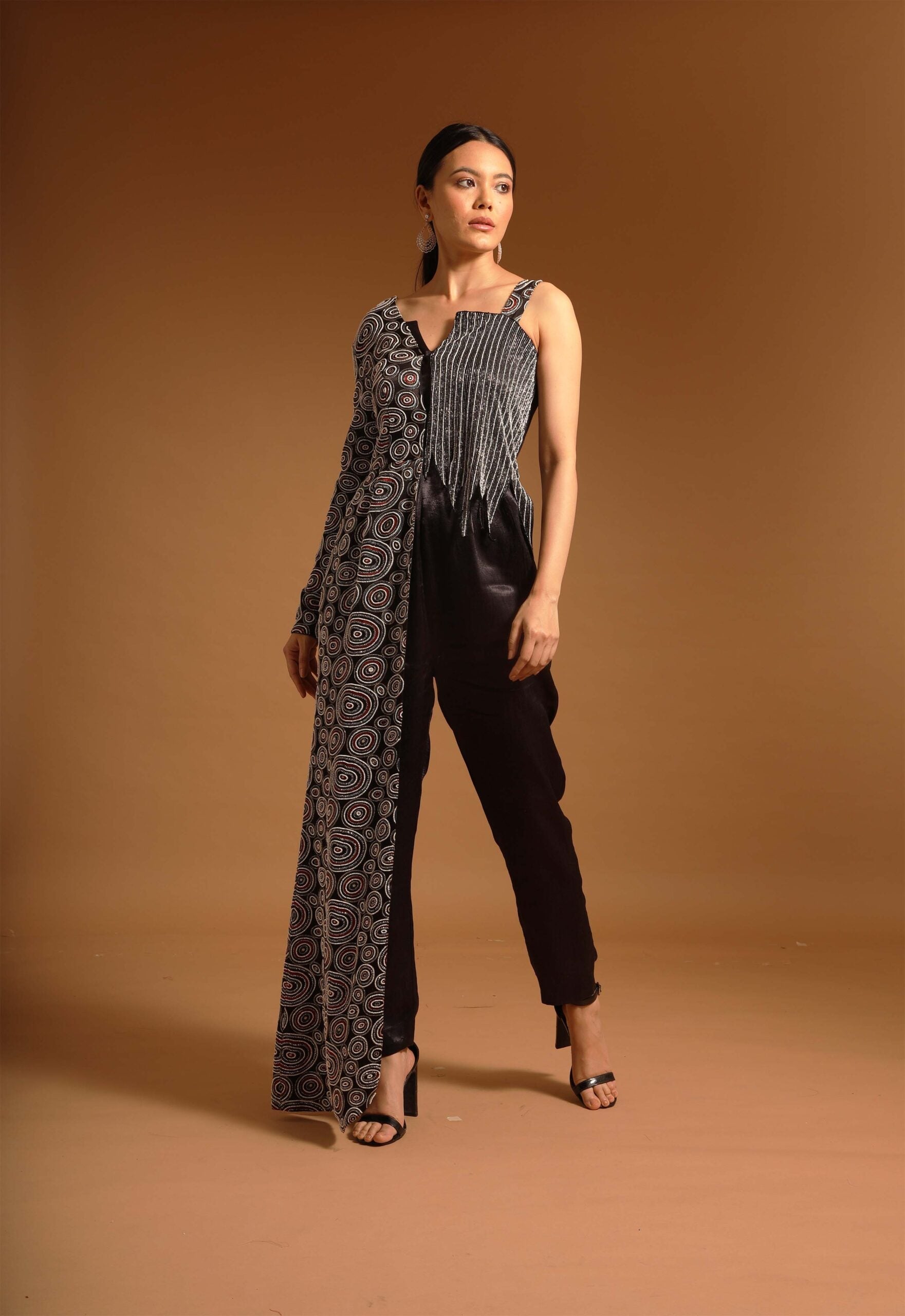 Black fully embroidered one flap ajrakh jumpsuit
