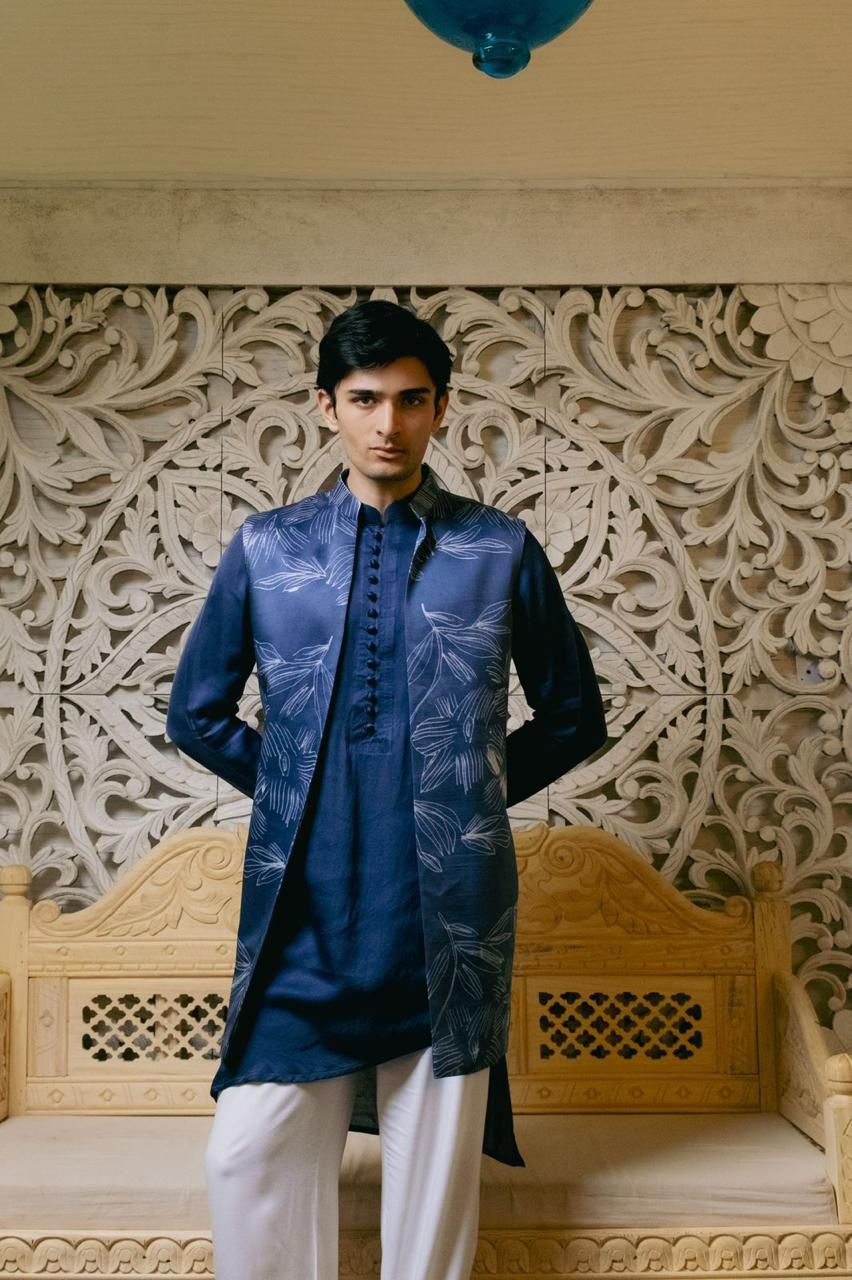 Shibori kurta set with half jacket