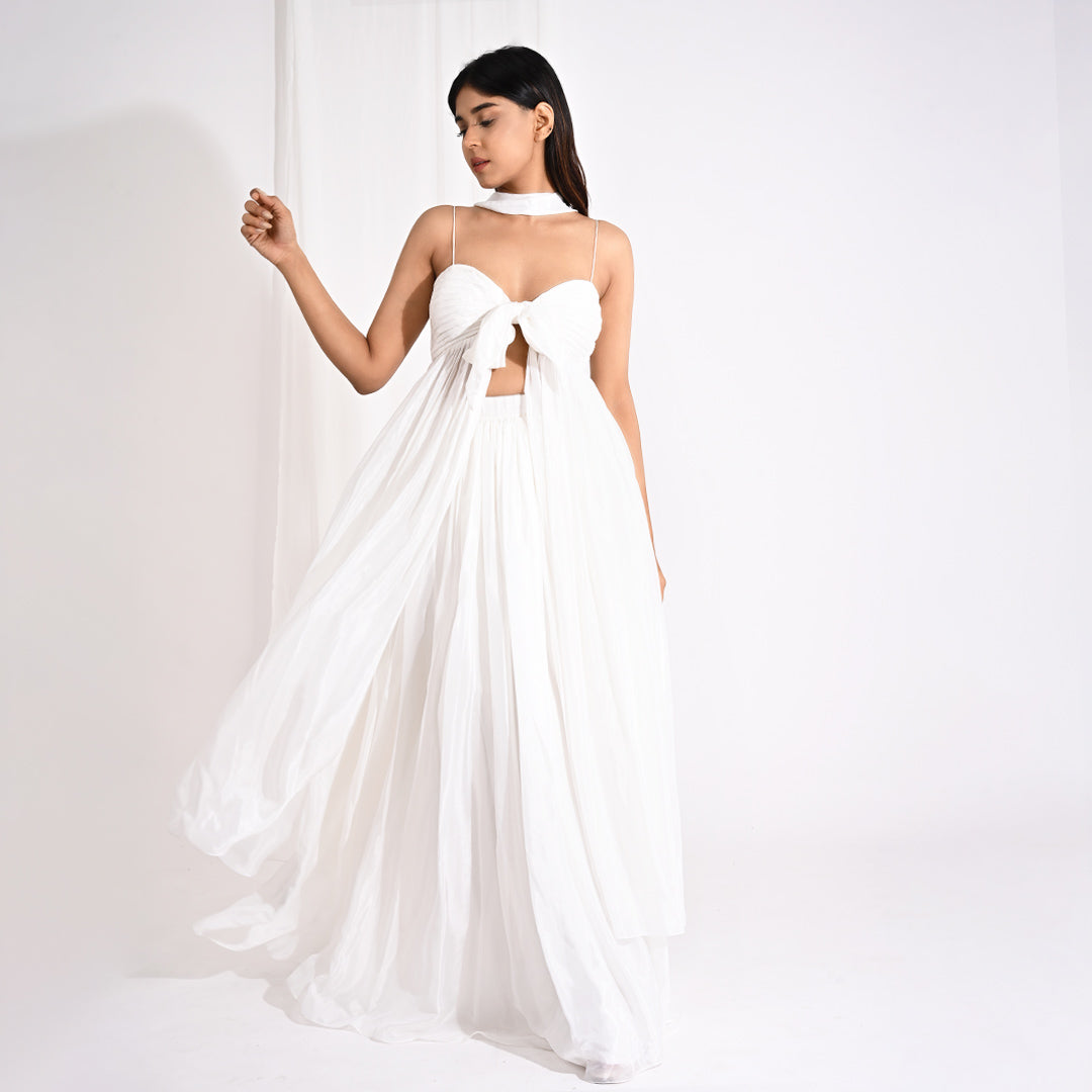 Image of Draped White Sheer Satin Co-ord Set