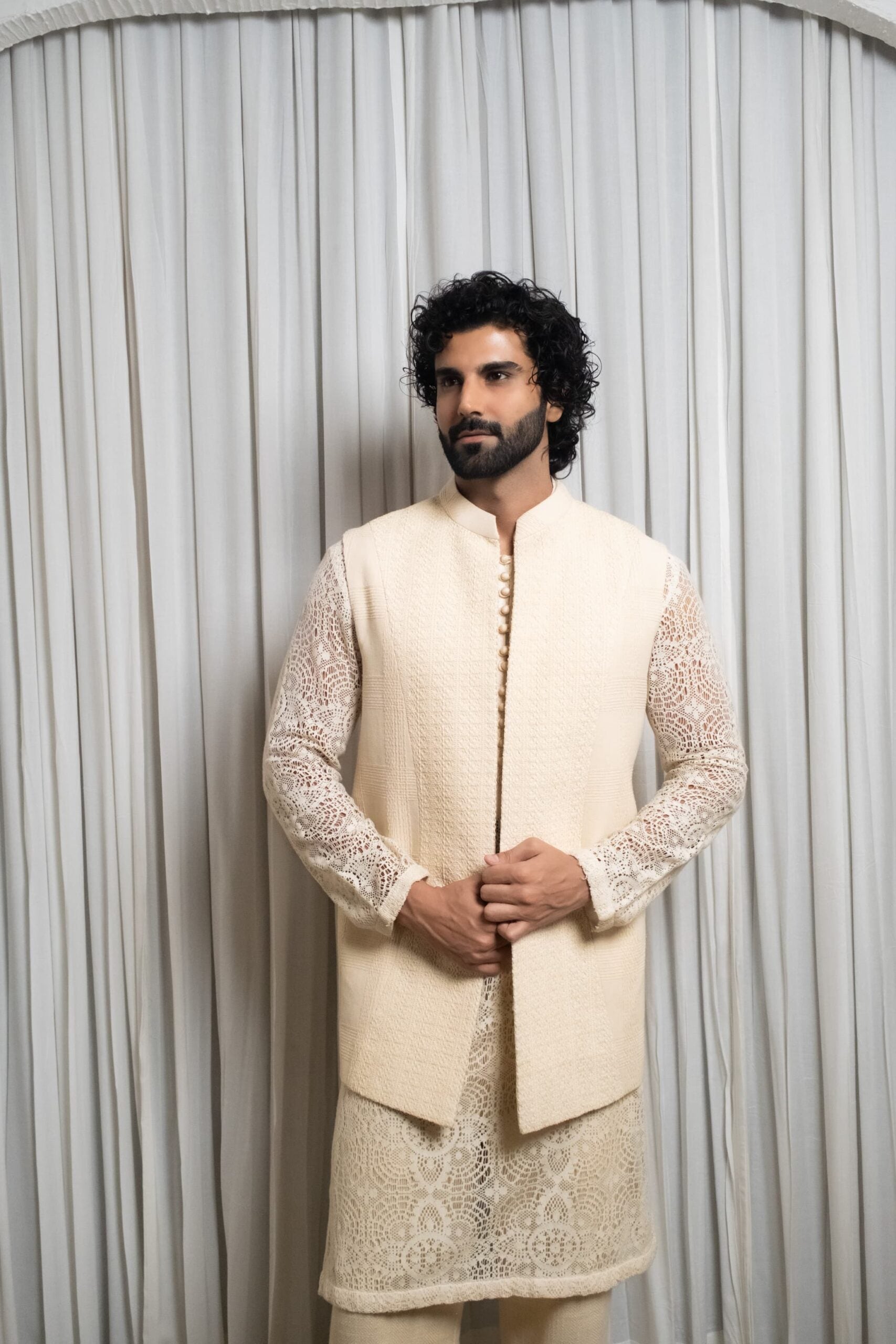 Crochet kurta set with half jacket