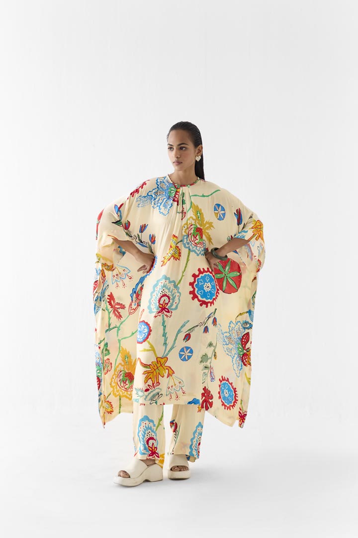 Sanganer Print Kimono Kurta & Pants Co-ord Set in Vegan Silk