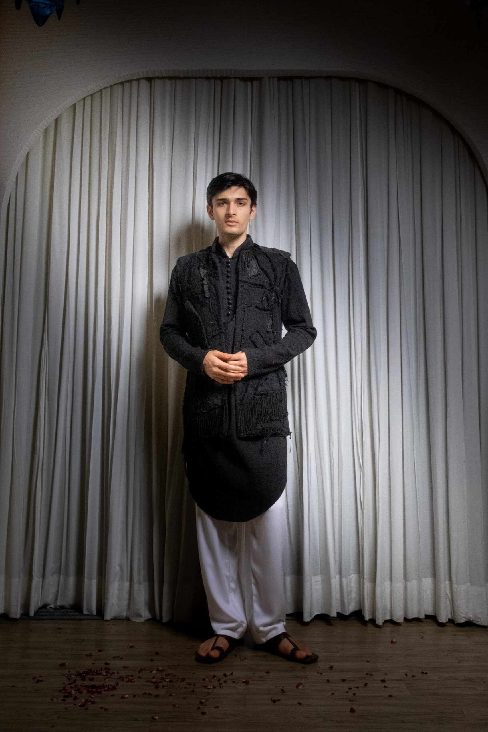 Bohemian black kurta with nehru jacket
