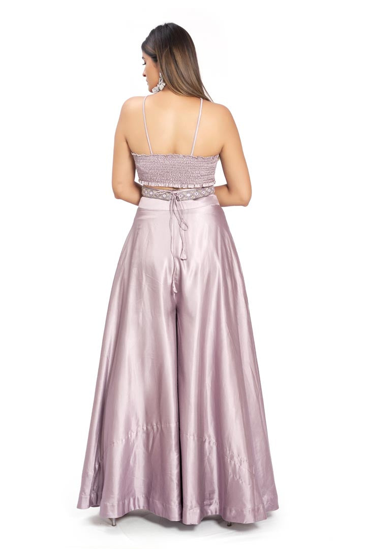 Mauve Viscose Satin Pant Set