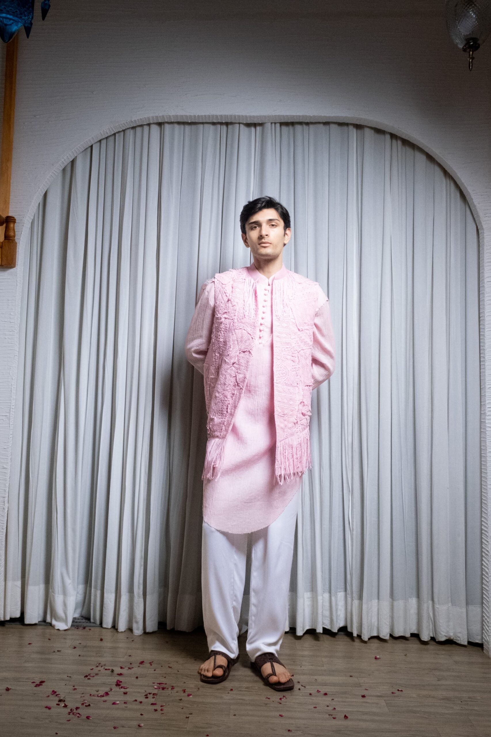 Bohemian Powder pink kurta with nehru jacket