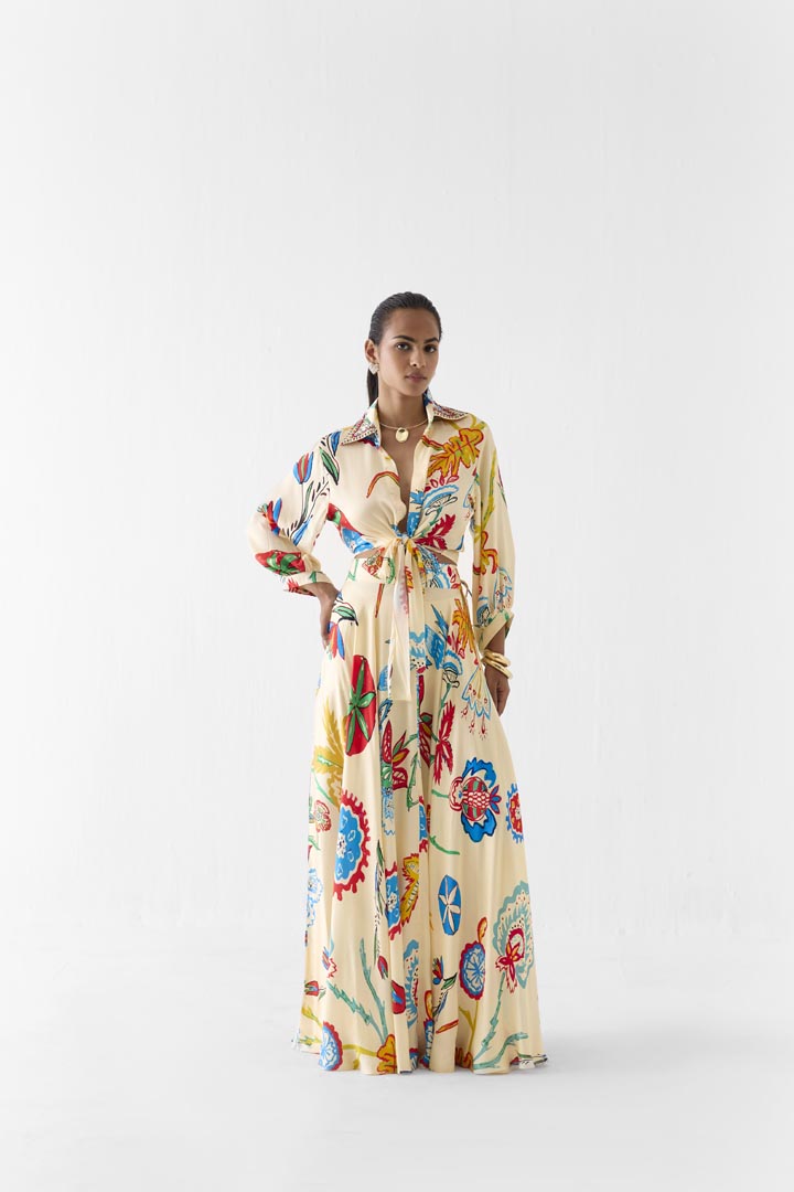 Sanganer Print Vegan Silk Crop Top & Skirt - Luxury Co-ord Set