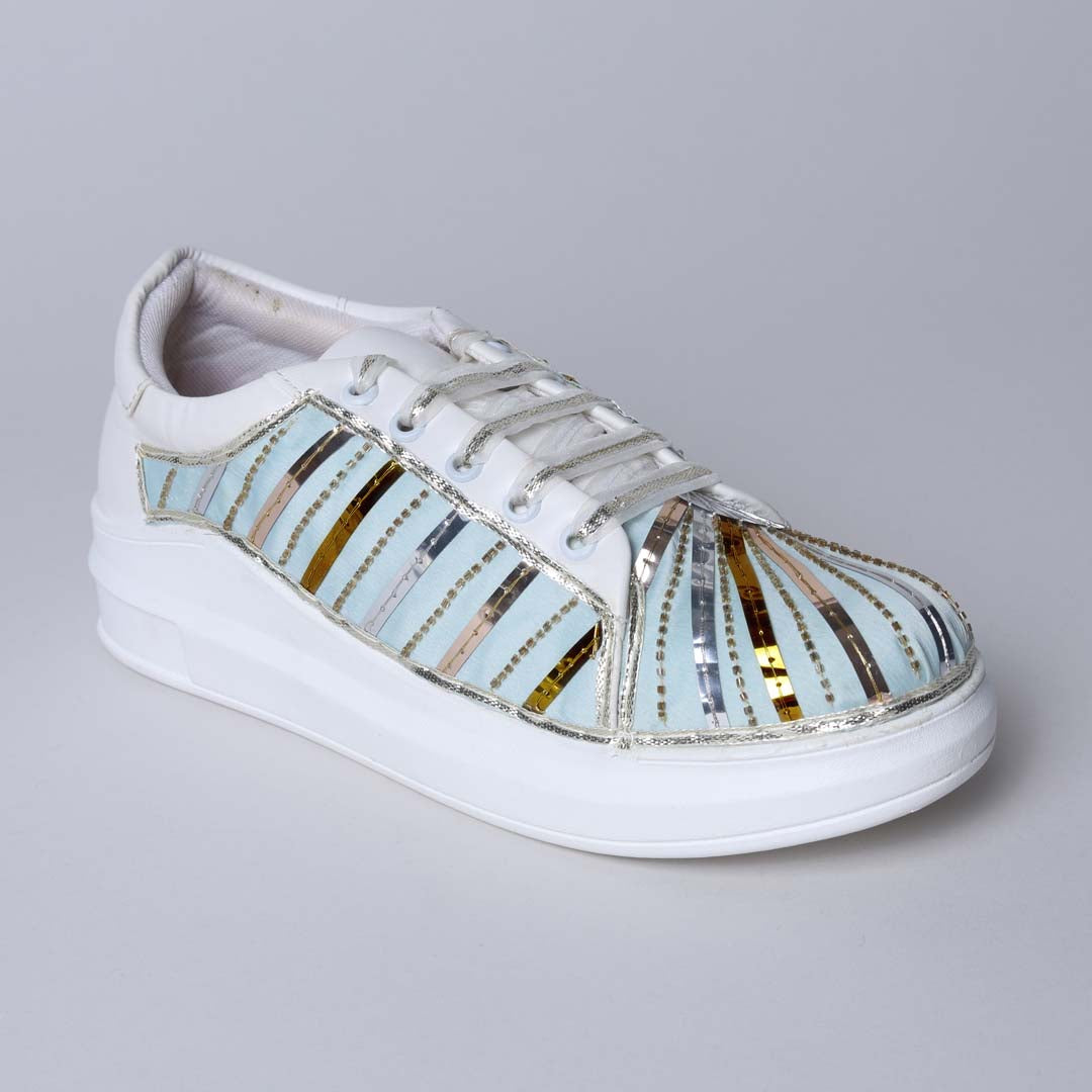 Blue Gold Strip Design Sneakers