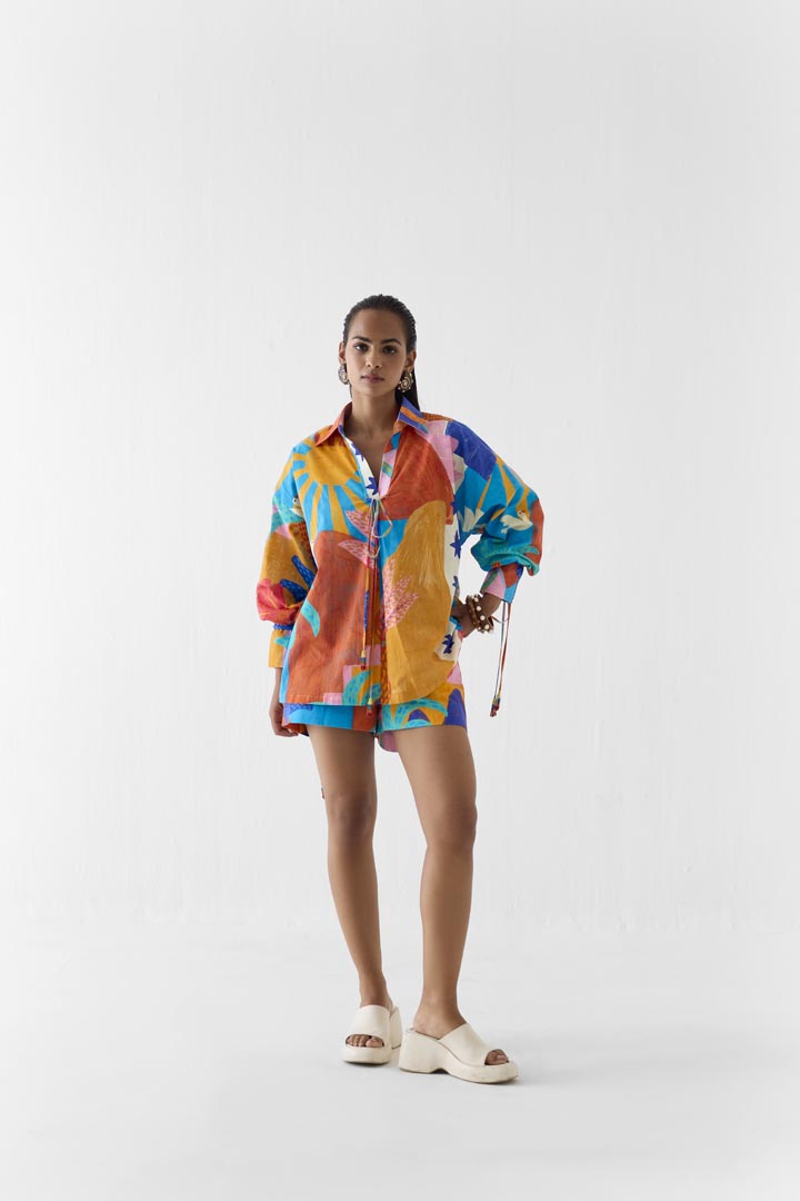 Kota Hand Painted Cotton Shirt & Shorts Co-ord Set for Summer