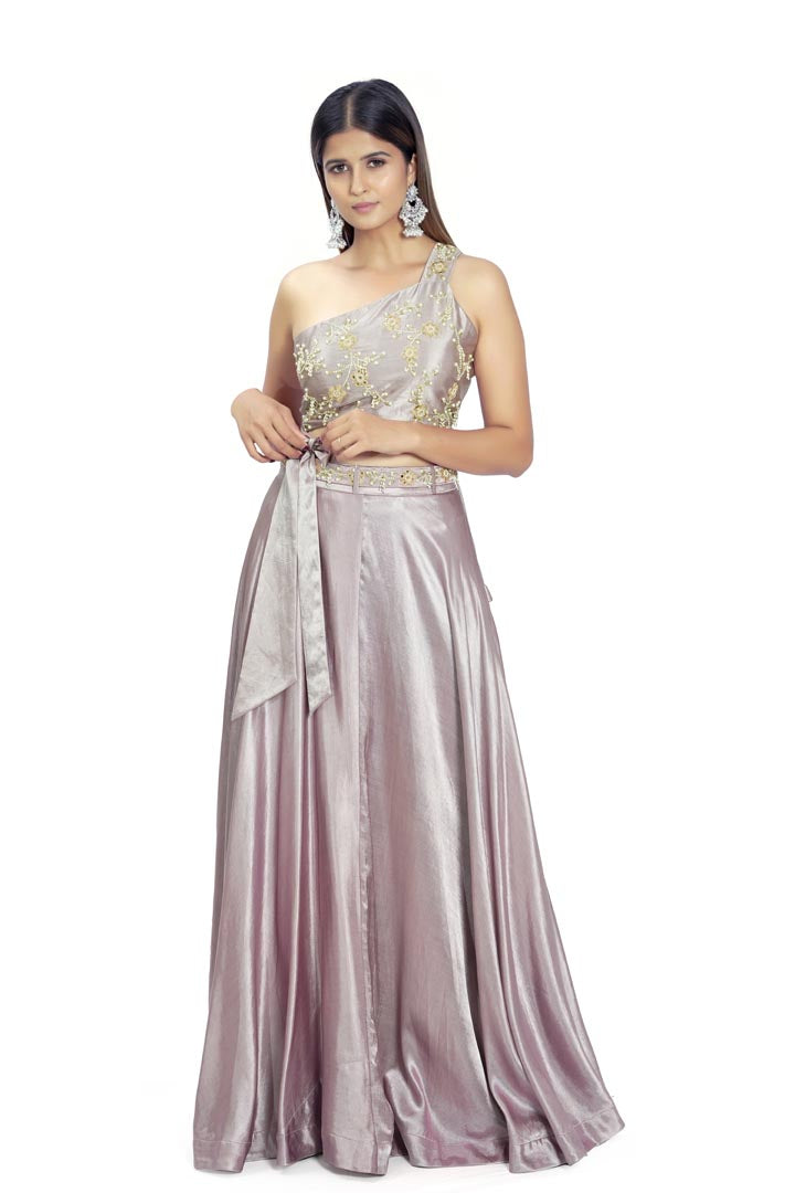 Mauve Satin Skirt Set