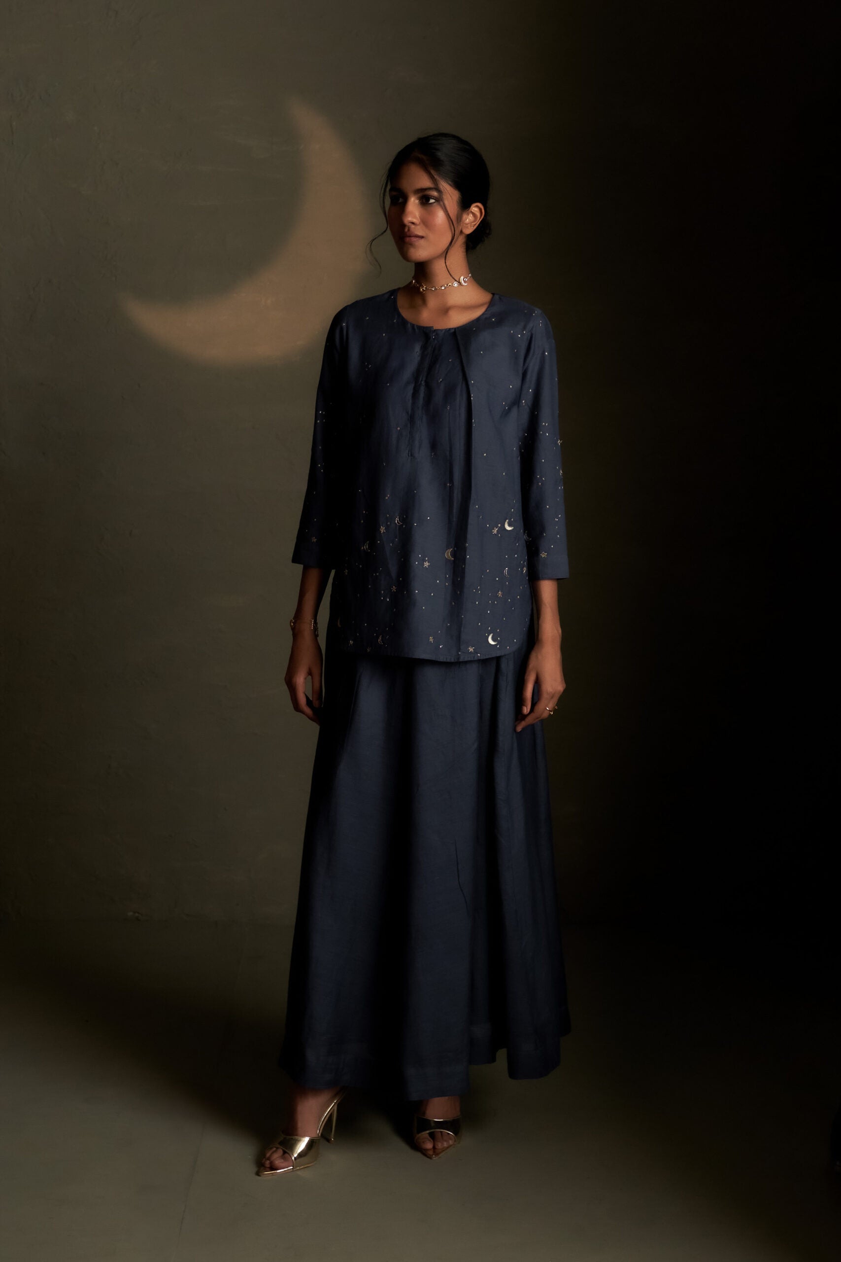 Blue Dusk Chaand Kurti Skirt Set