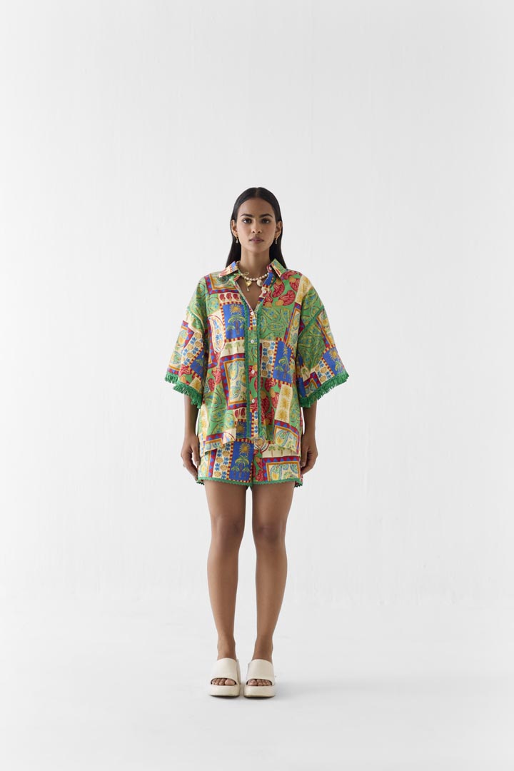 Johari Cotton Patchwork Print Shirt and Shorts Co-ord Set