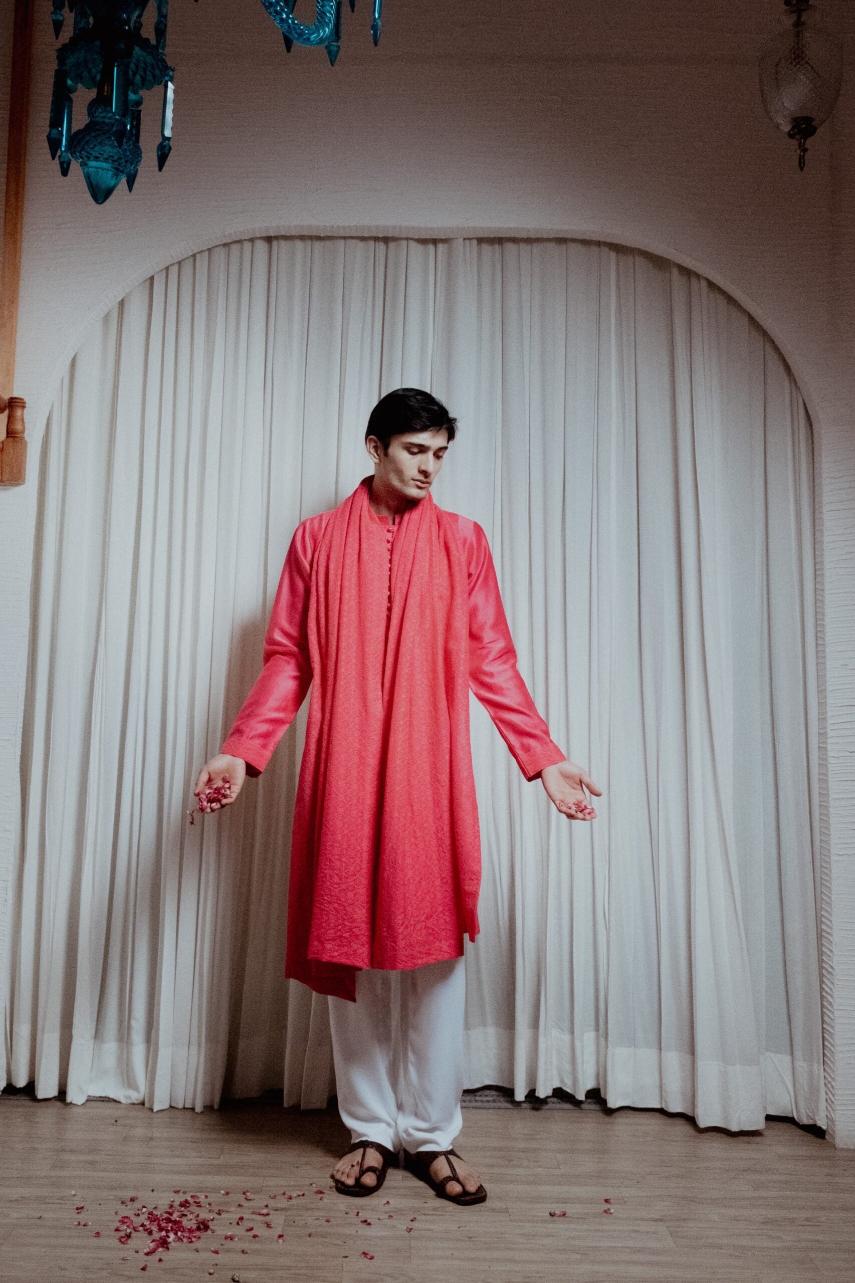 Hot pink kurta stole set