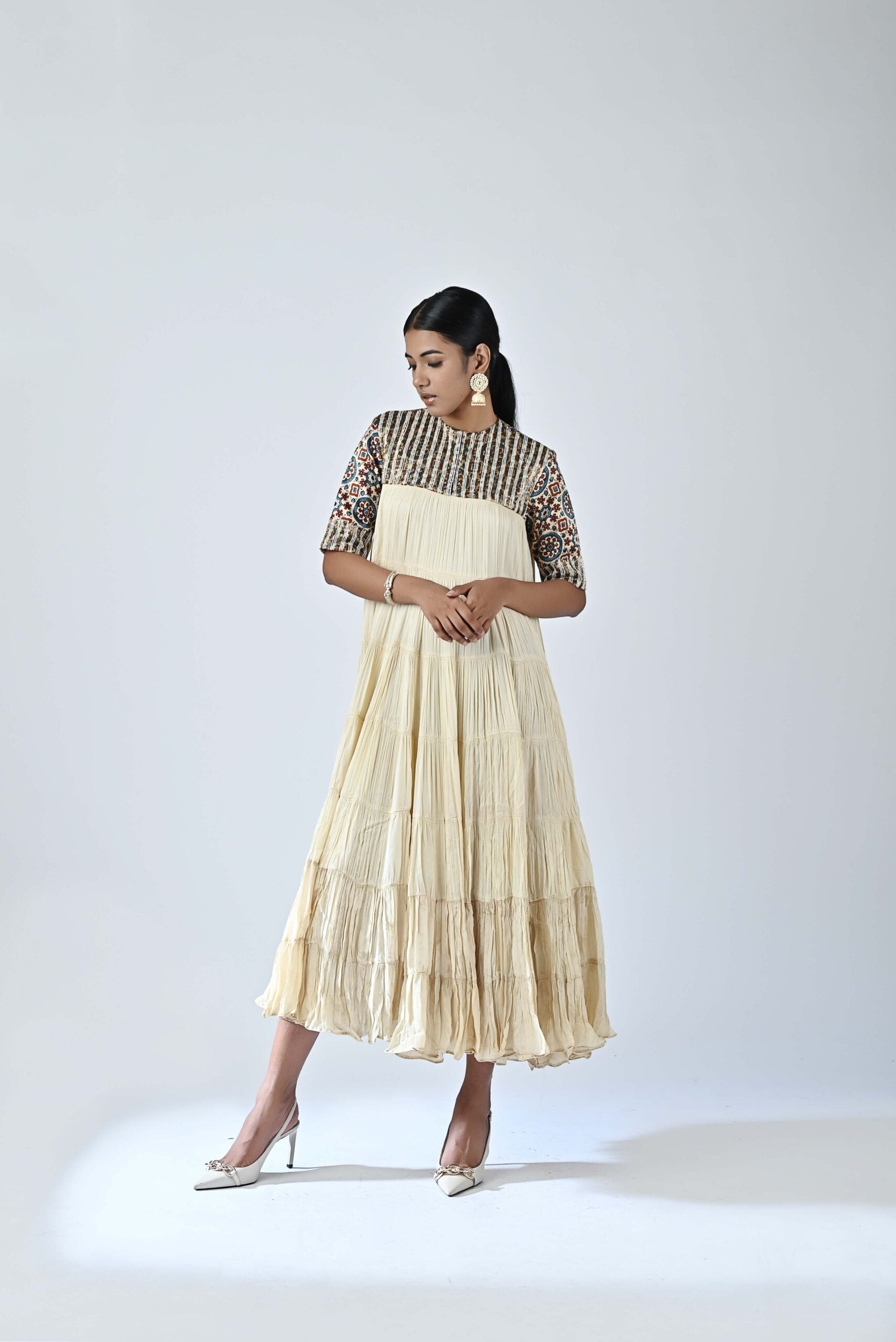 Ajrakh short yoke tiered dress